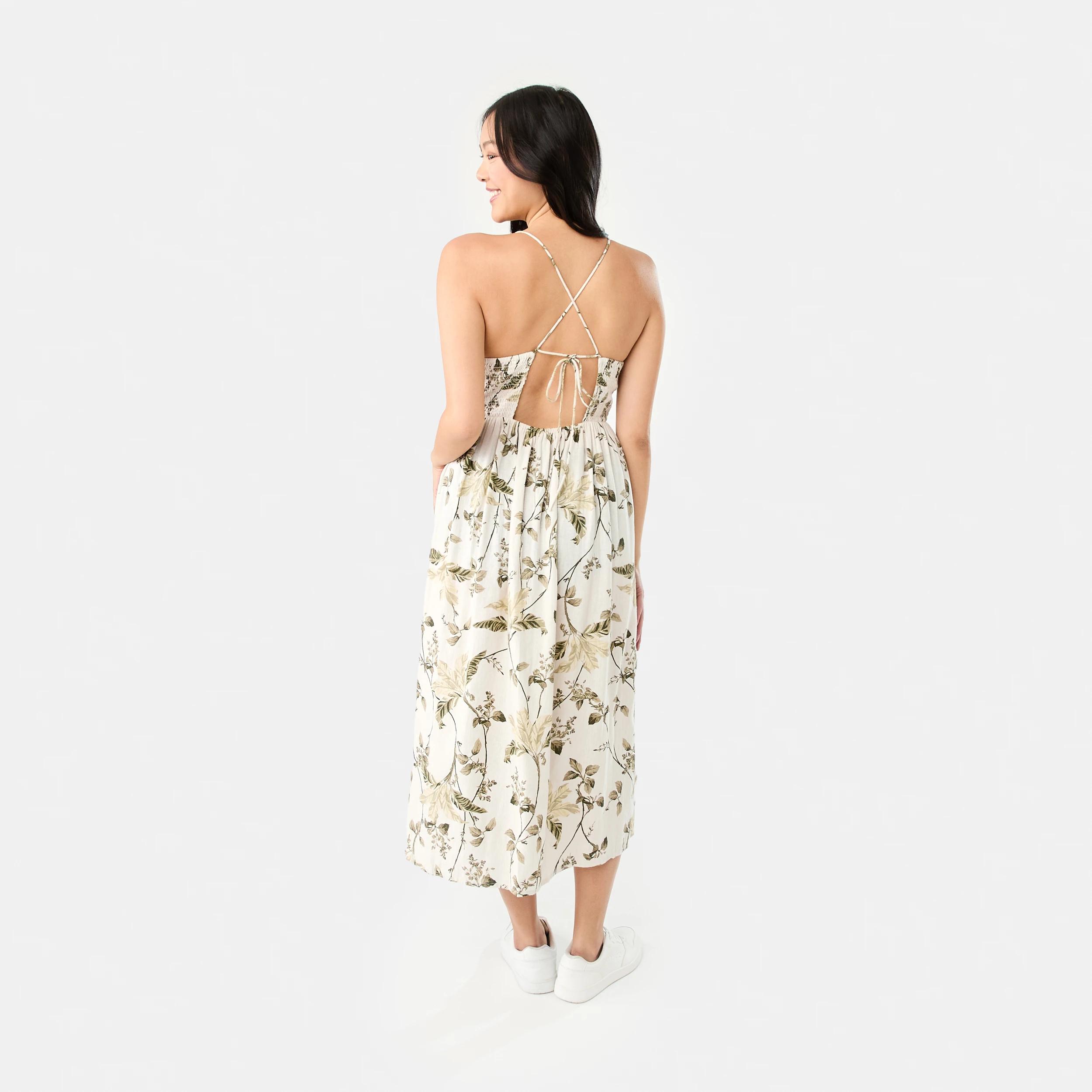 4 Sleeveless Cross Back Midi Dress TROPICAL BURNT OLIVE, 4 of 9