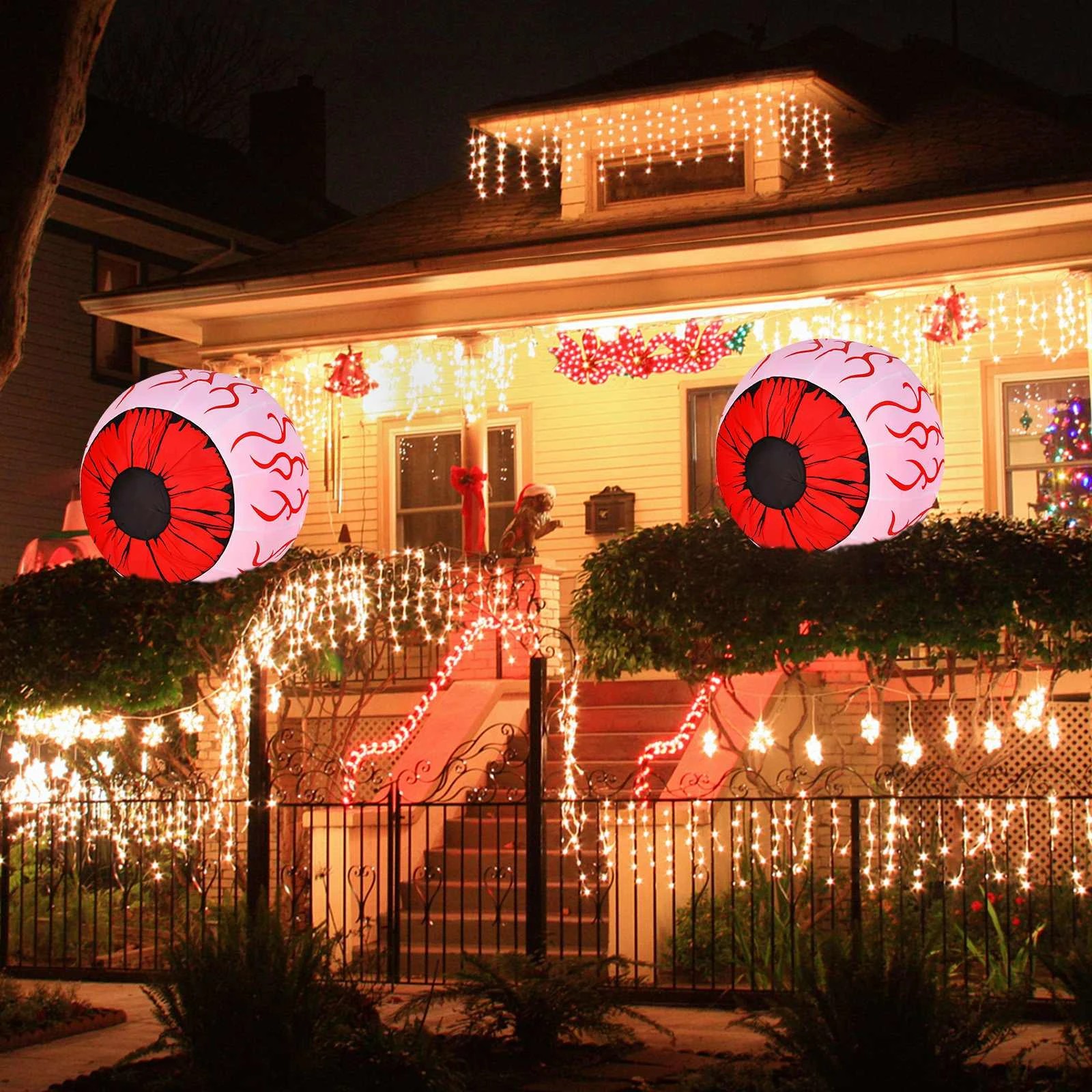 2 Costway 2x LED Lightup Eyeball Waterproof Halloween Inflatable Decoration Bloodshot w/Air Blower, 2 of 2