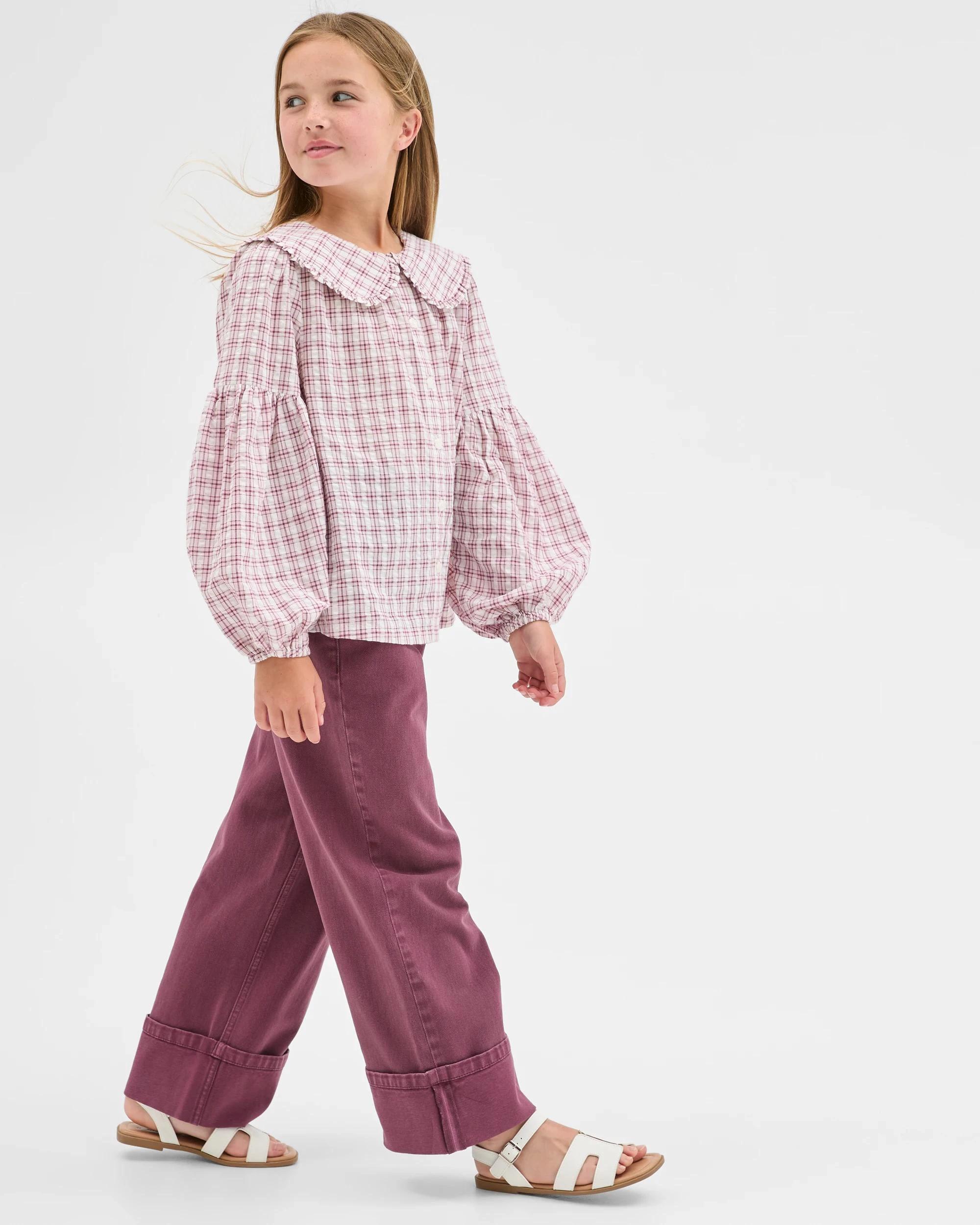 1 Target Kids Denim Wide Leg Cuffed Jeans BURGUNDY, 1 of 7