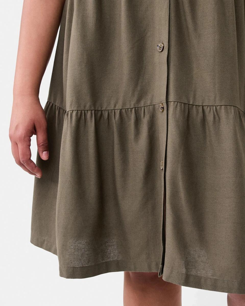 8 Curve Short Sleeve Button Through Midi Dress Deep Olive, 8 of 9