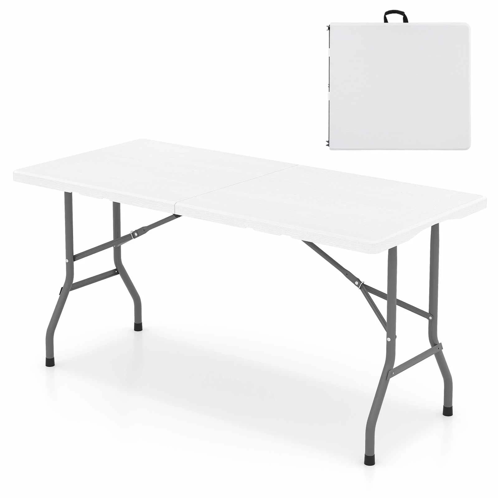1 Costway Folding Picnic Table 152CM Kitchen Dining w/Handle Camping Table - White, 1 of 4