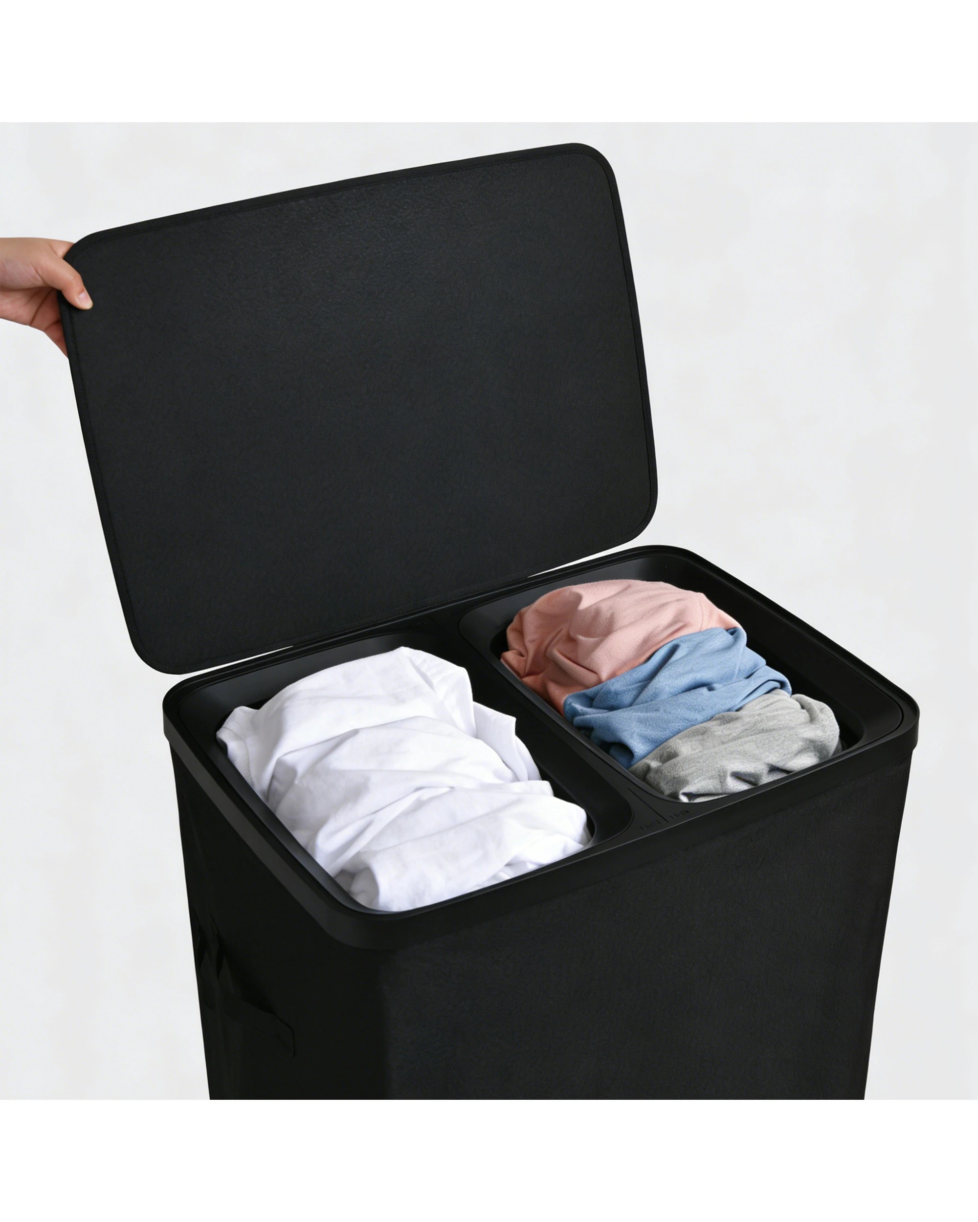 5 Sherwood Voyager 2-Section Laundry Hamper 100L Faux Linen 56x40x67cm - Black, 5 of 9