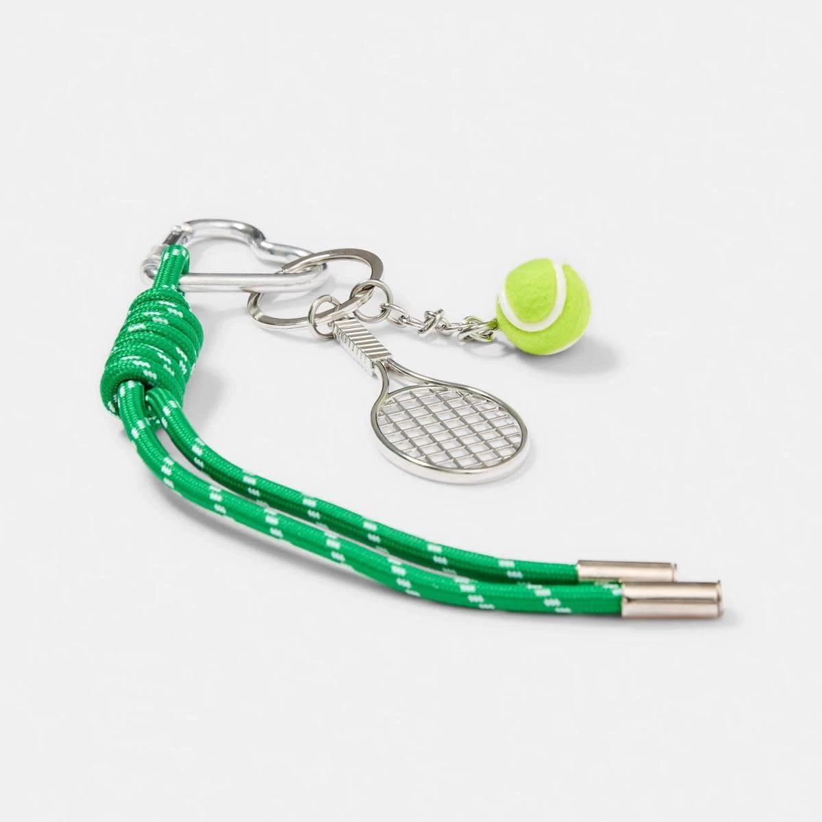 2 Tennis Theme Bag Charm Keyring - Silver Tone and Green SILVER, 2 of 3