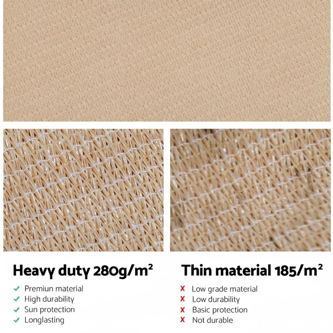 5 Instahut Shade Sail 2x4m Rectangle 280GSM 98% Sand Shade - Beige, 5 of 6