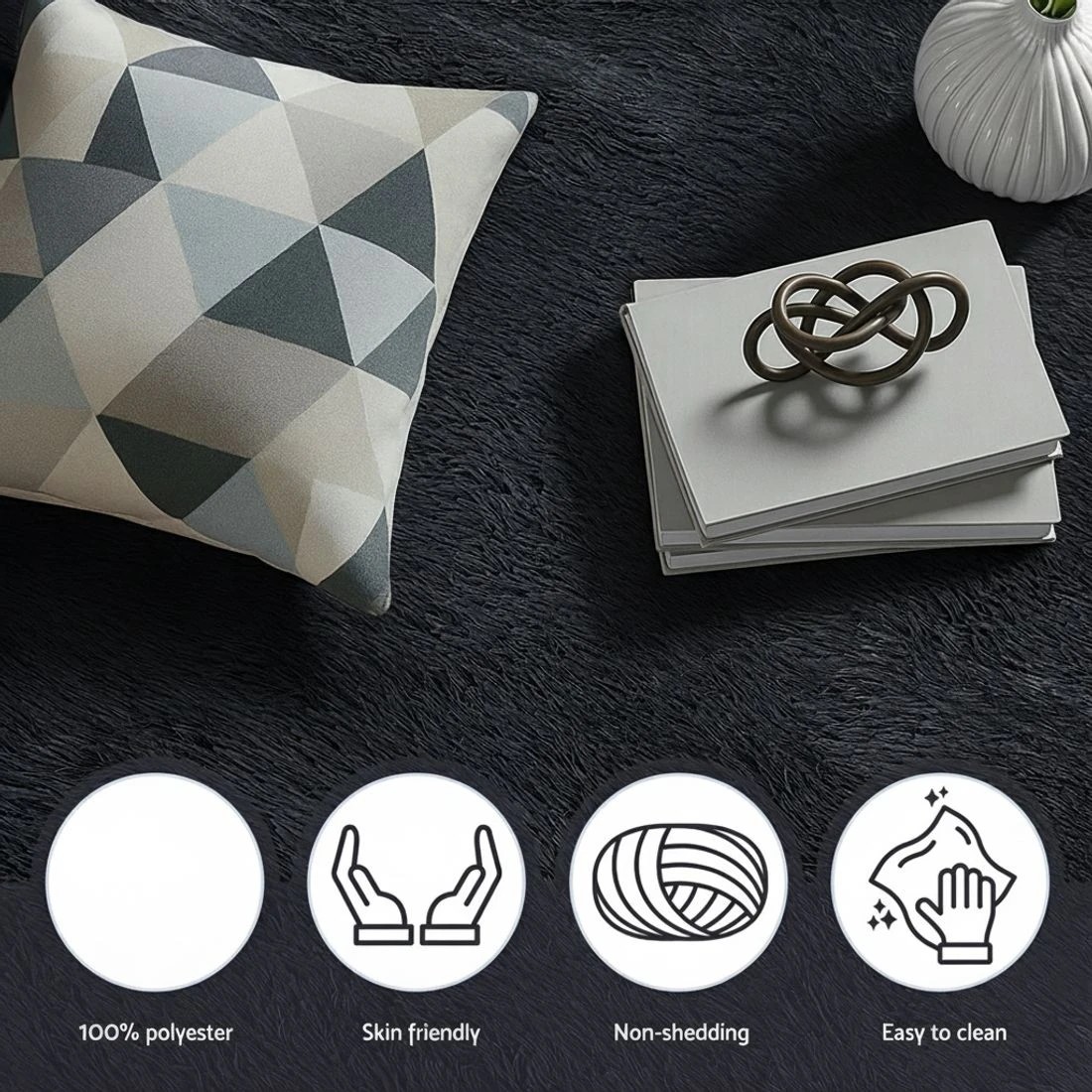 6 Artiss Floor Rug 200x290cm Plush Area Shaggy Rug Living Room Bedroom Carpet - Black, 6 of 9