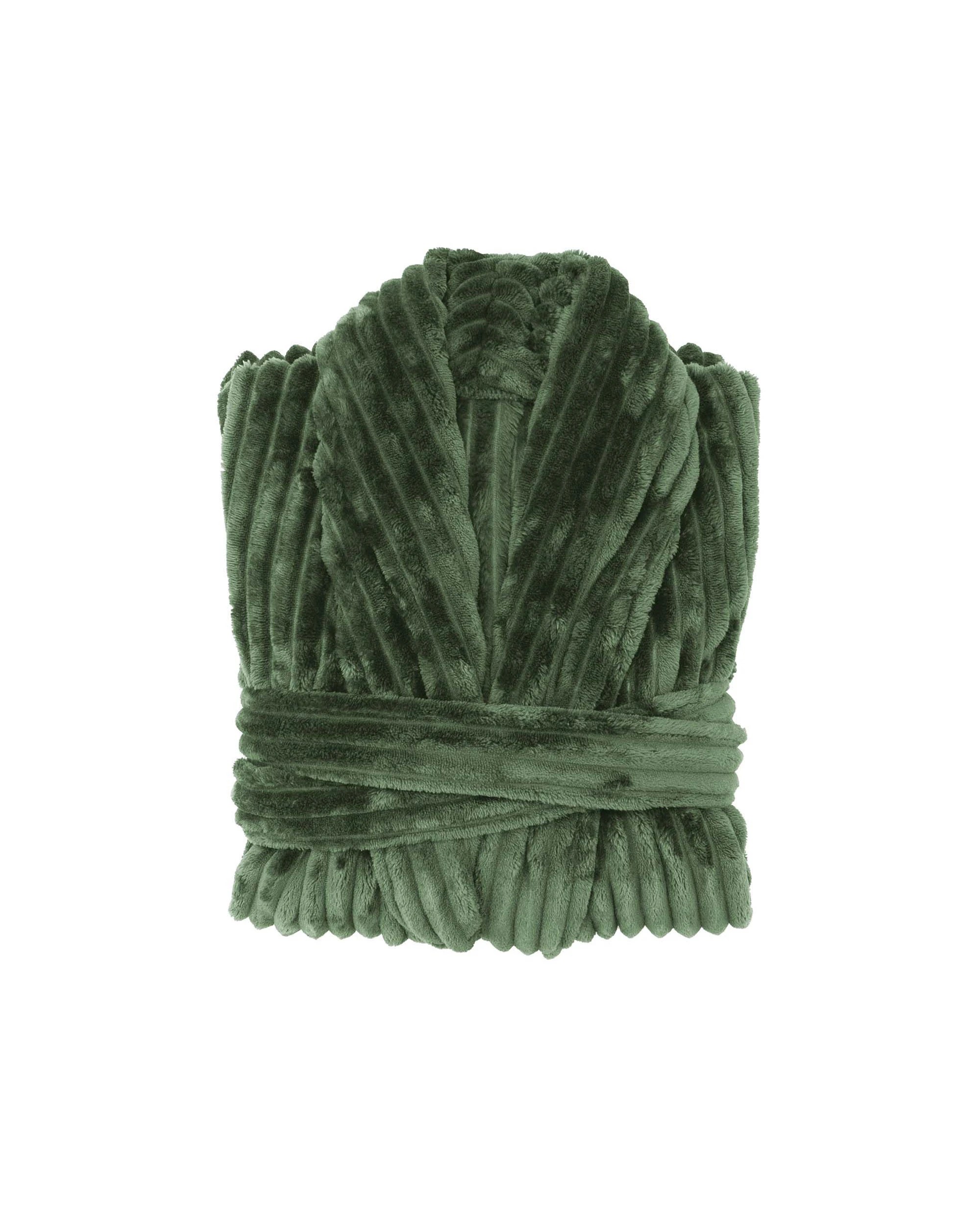 1 Bambury Channel Plush Velour Striped Fleece Robe Medium/Large Juniper - Green, 1 of 4