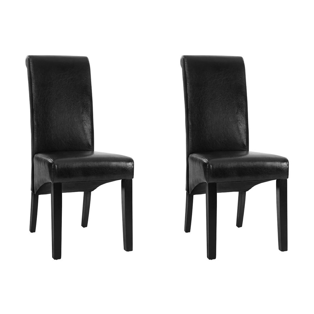 1 Artiss Dining Chairs Set of 2 Leather Parsons Chair - Black, 1 of 6