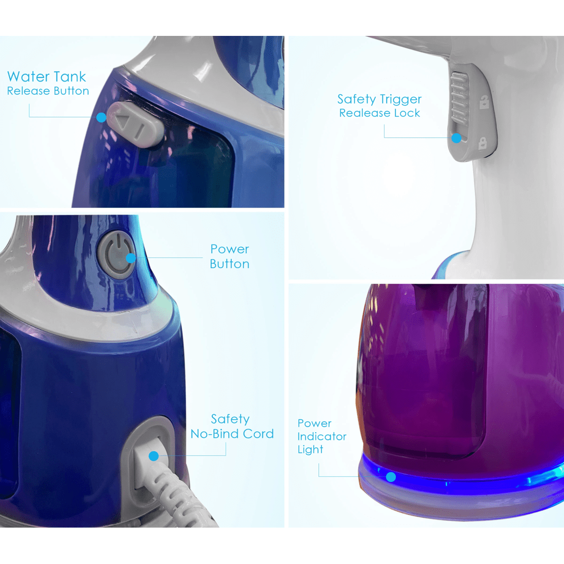 10 TODO 1700W Power Garment Steamer Handheld Steam Brush Iron Blue, 10 of 10