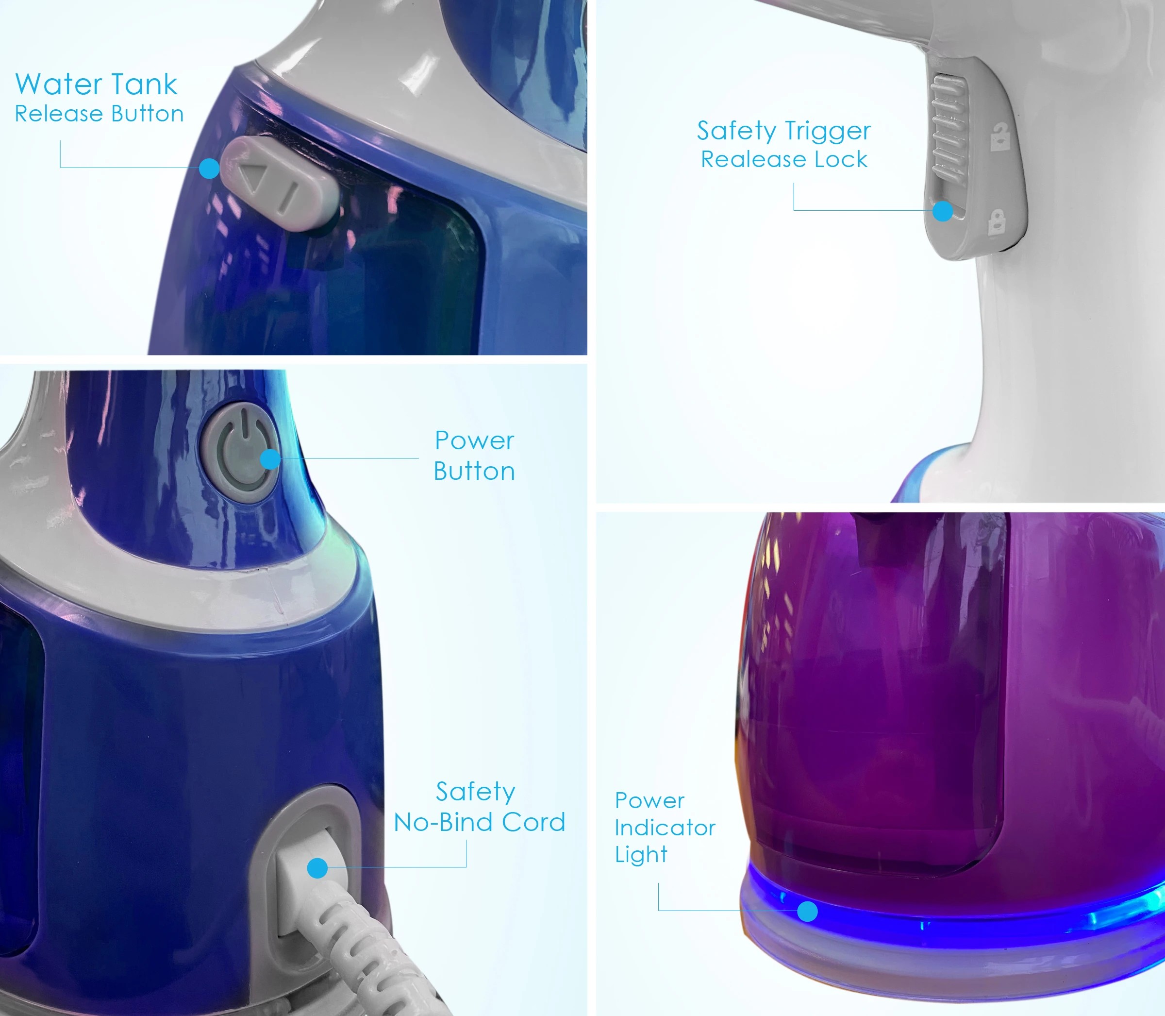 10 TODO 1700W Power Garment Steamer Handheld Steam Brush Iron Blue, 10 of 10