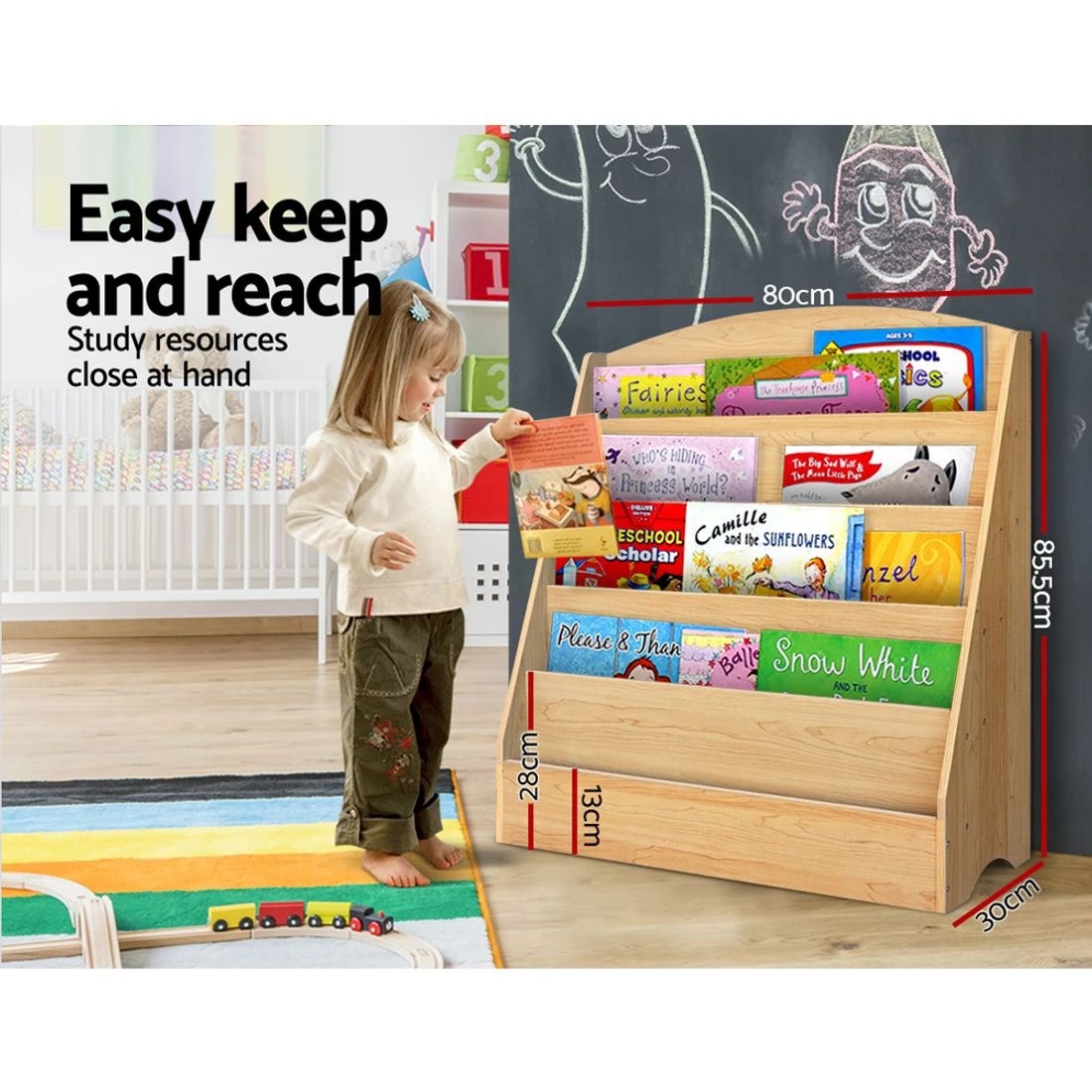 5 Keezi 5 Tiers Kids Bookshelf Magazine Shelf Organiser Bookcase Display Rack Toy Storage Reading Nook Playroom - Brown, 5 of 8