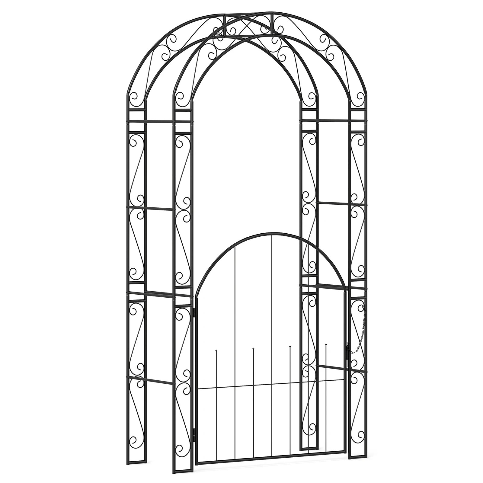 1 Costway 214cm Metal Garden Arch Arbor Climbing Trellises & Gate for Outdoor Plants, 1 of 2