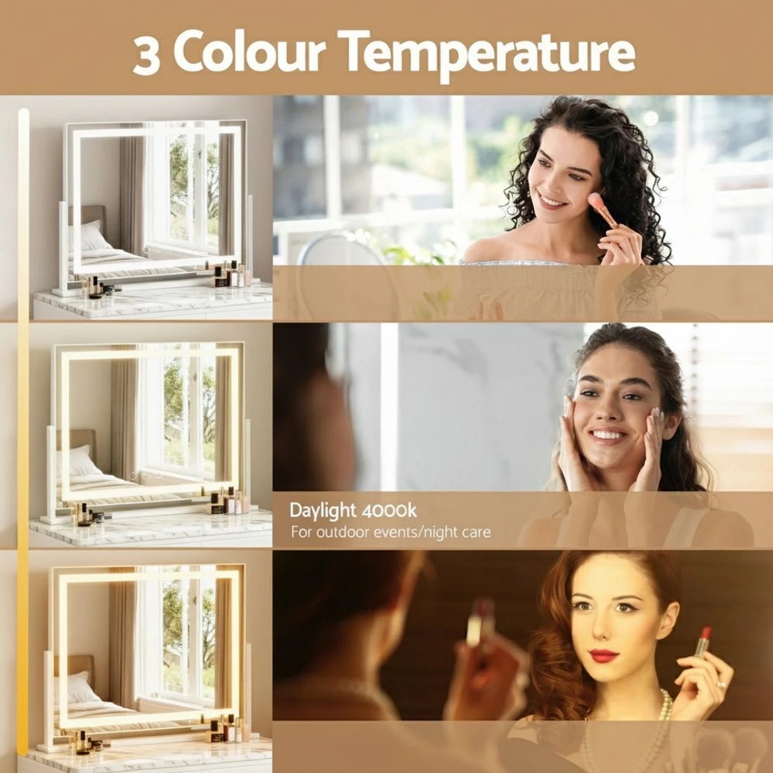 4 Embellir Makeup Mirror 58x46cm 360° Rotatable Vanity Mirror with Lights Bright Light Strip Adjustable - Multi, 4 of 8