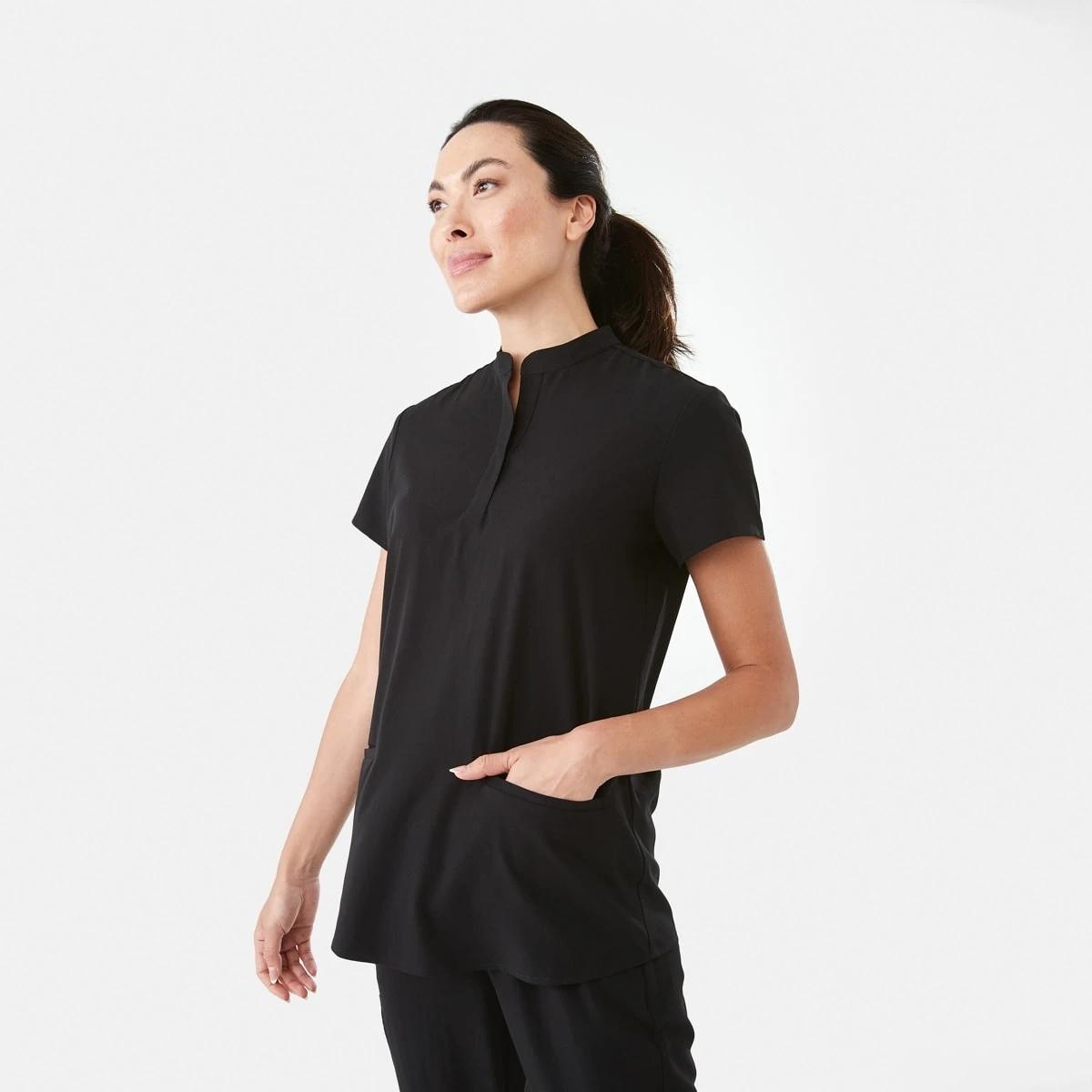2 Work Placket Scrub Top BLACK, 2 of 8