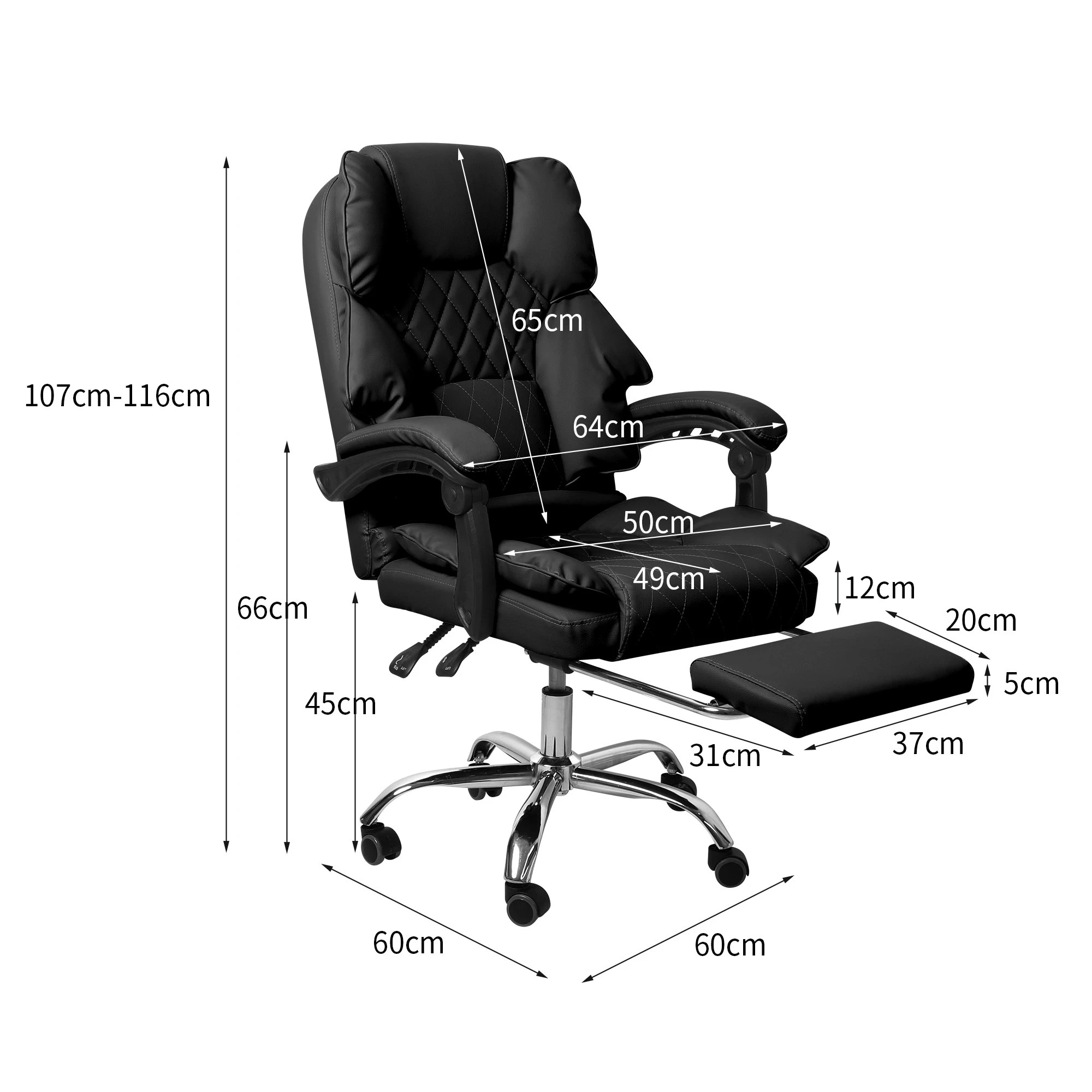 3 Levede Pu Leather Office Chair With Footrest, 3 of 6