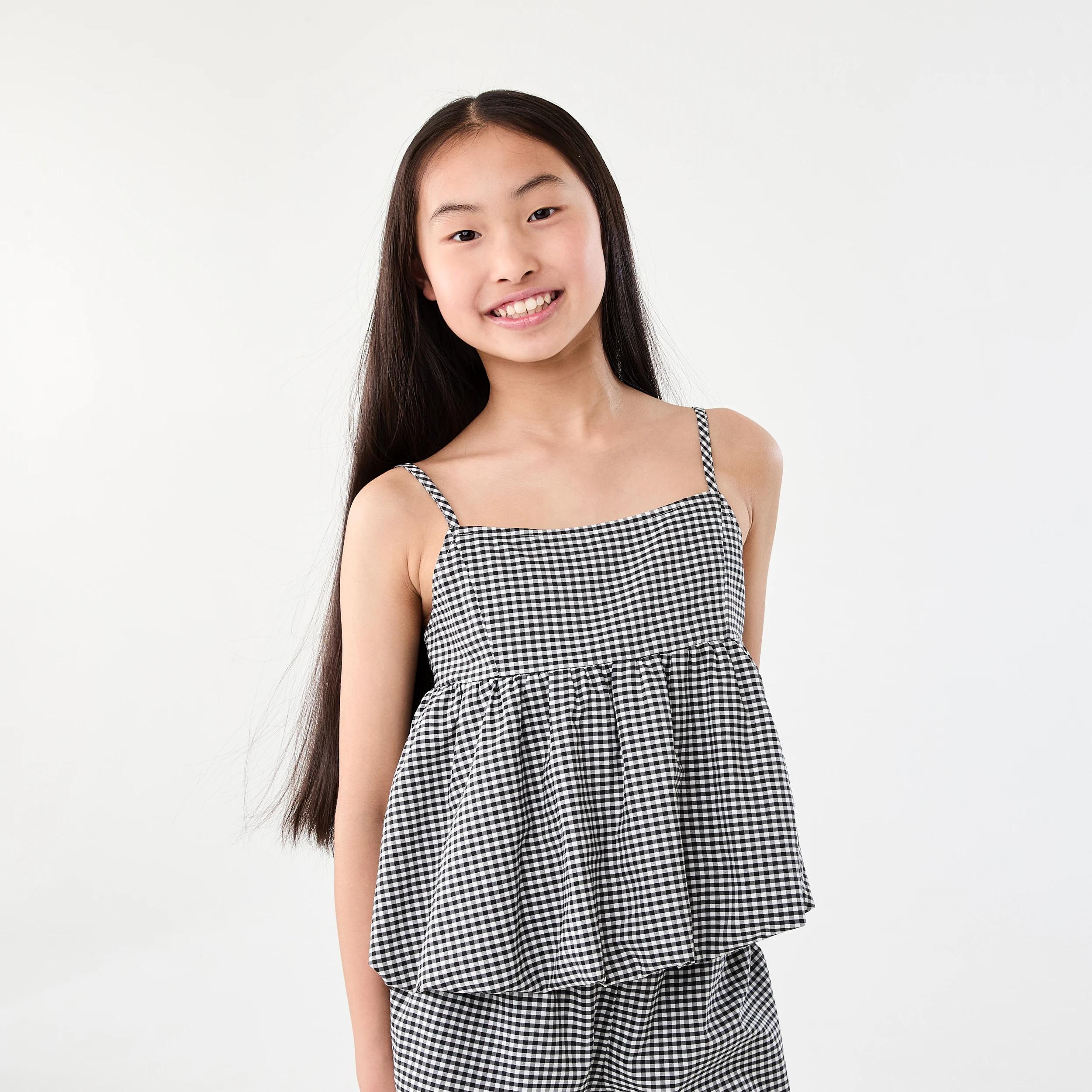 1 Bubble Hem Woven Top Blk Gnghnm, 1 of 8