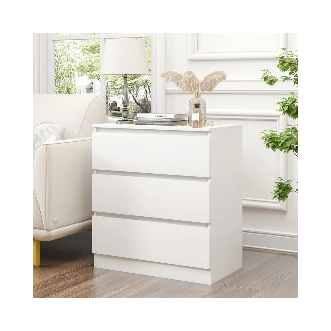 4 Advwin Bedside Table 3 Drawers 77cm Height Nightstand Storage Cabinet Dresser
 - White, 4 of 8