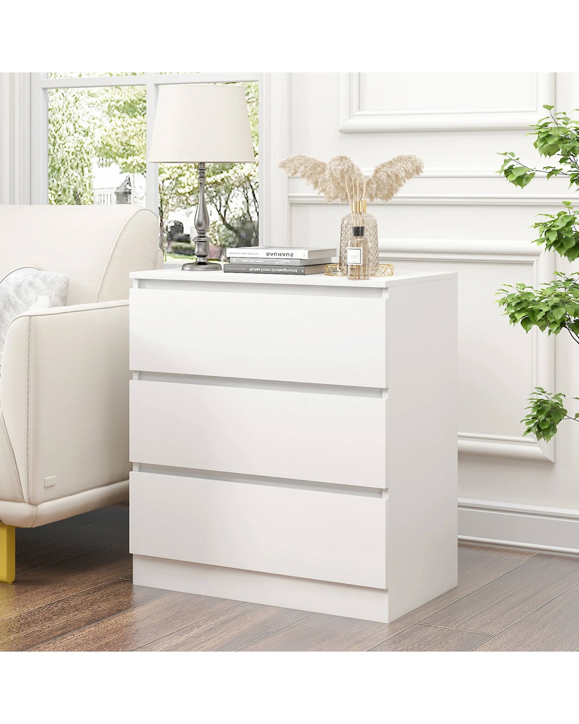 4 Advwin Bedside Table 3 Drawers 77cm Height Nightstand Storage Cabinet Dresser
 - White, 4 of 8