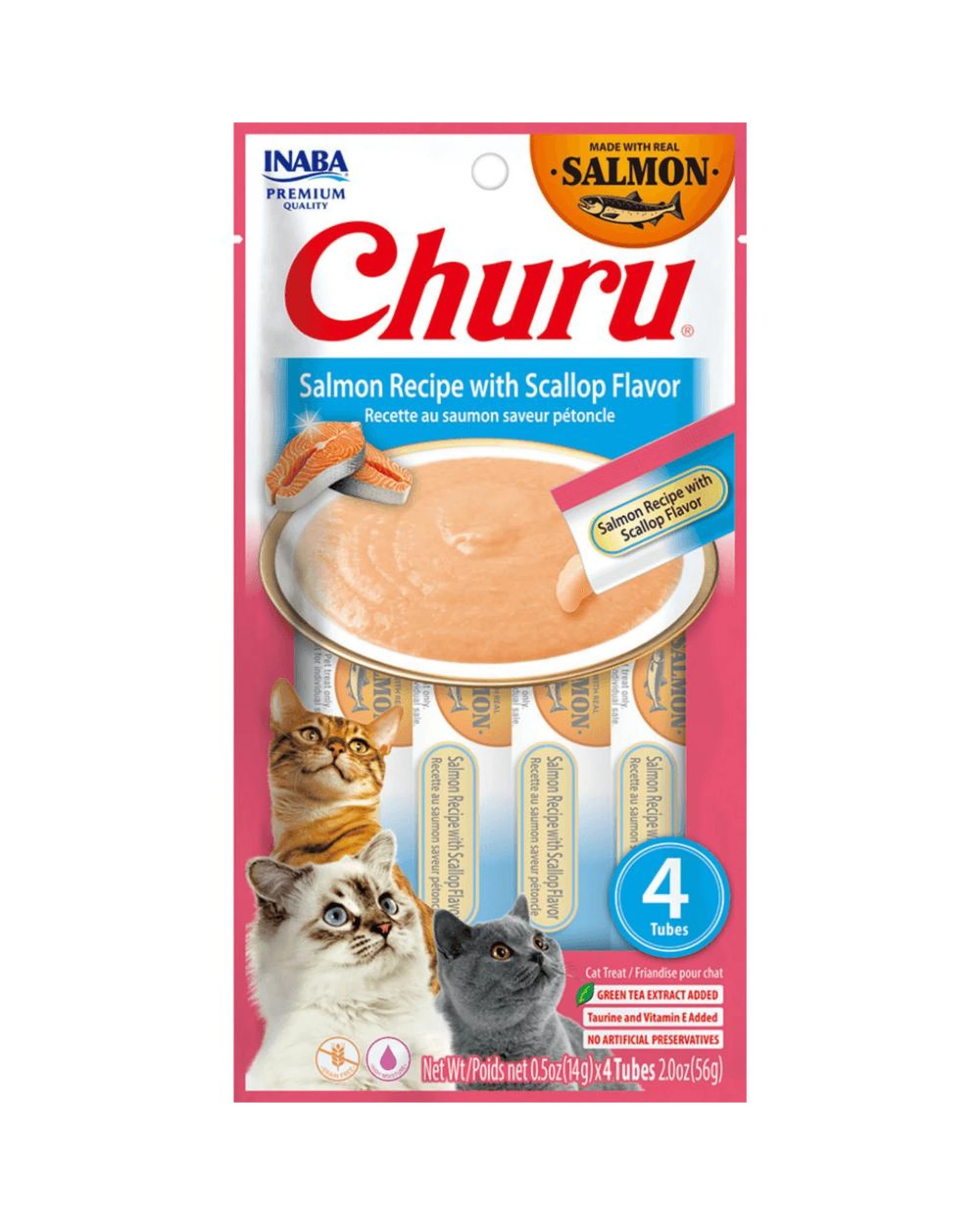 1 Inaba Churu Puree Lickable Cat Treats Salmon Recipe with Scallop 6 x 56g, 1 of 2