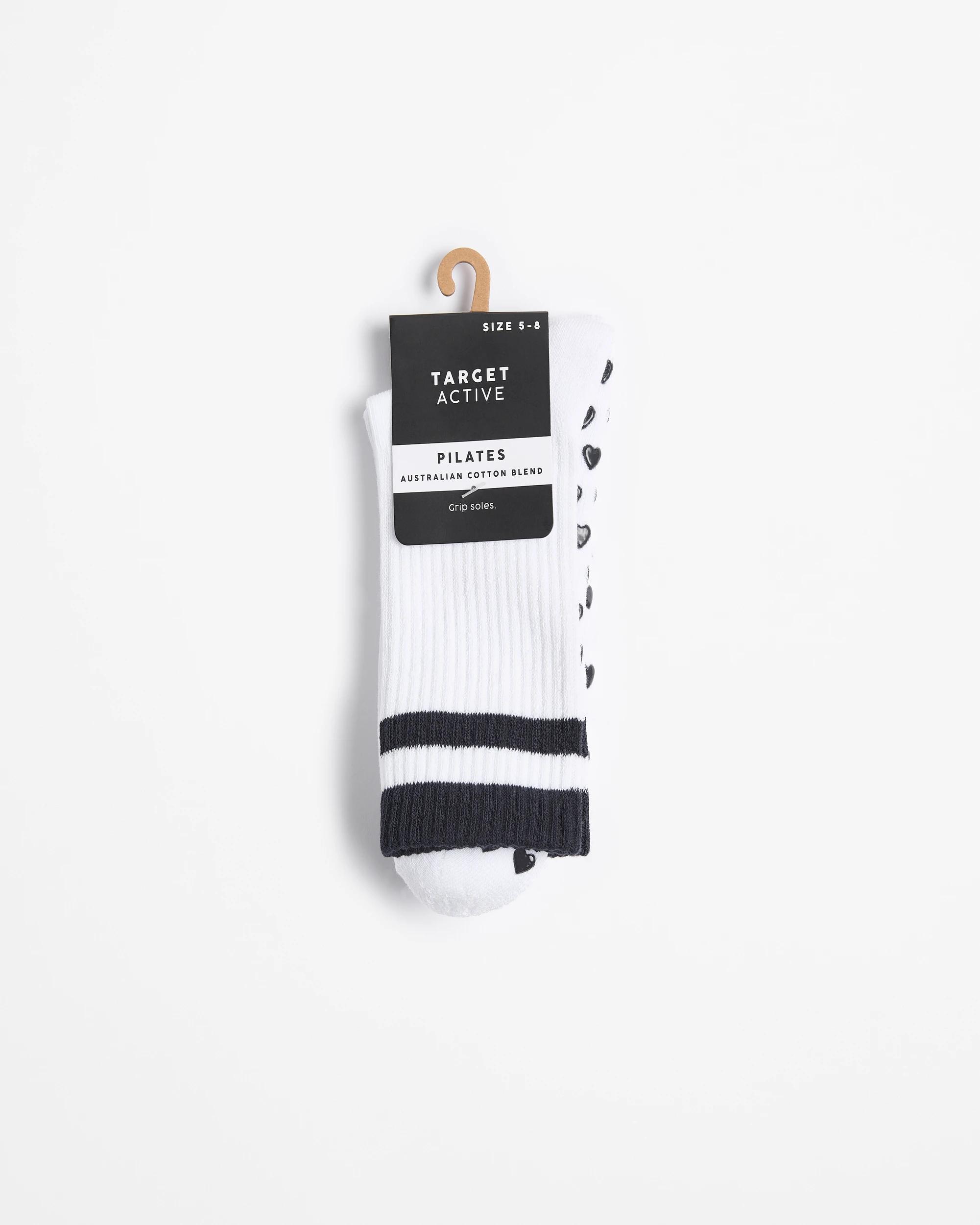 3 Target Active Australian Cotton Blend Crew Pilates Socks WHITE WITH NAVY BLUE STRIPE, 3 of 3