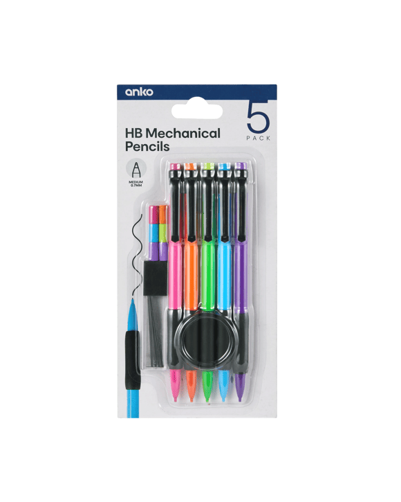 5 Pack HB Mechanical Pencils - 0.7mm