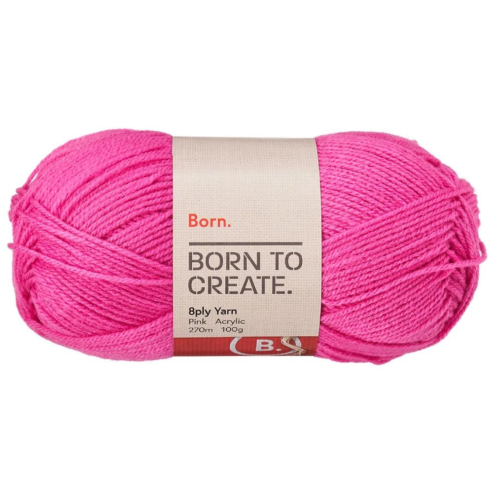 1 Born 8 Ply Yarn 100g Pink, 1 of 3