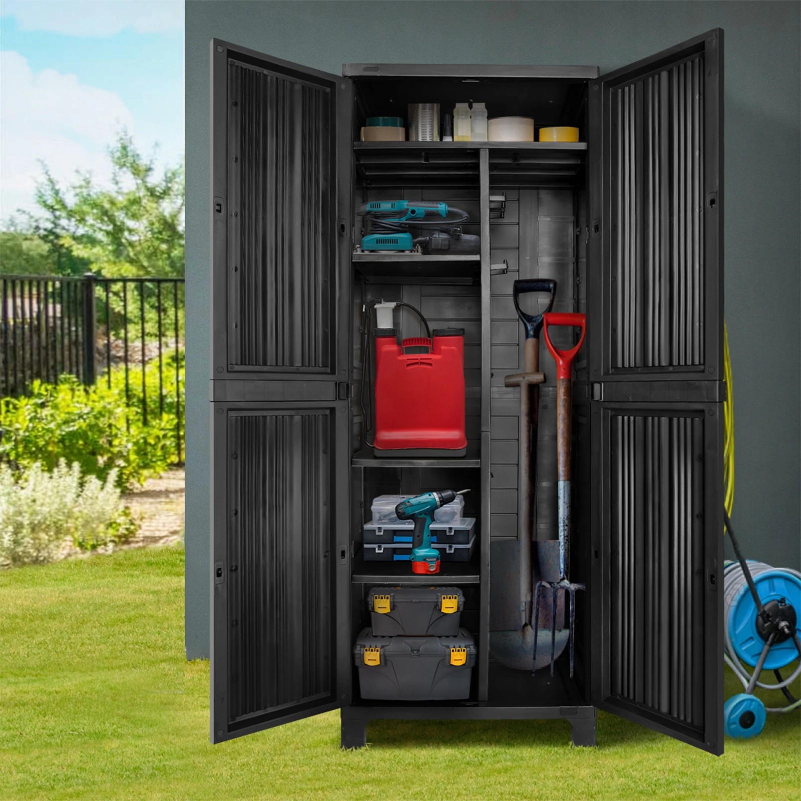 4 Livsip Outdoor Storage Cabinet Box Cupboard Garage Garden Adjustable Lockable - Black, 4 of 7