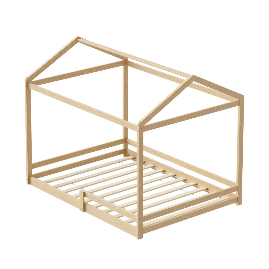 4 Oikiture Double Kids Wooden Bed Frame Timber House Beds Base With Fence
 - Natural, 4 of 10