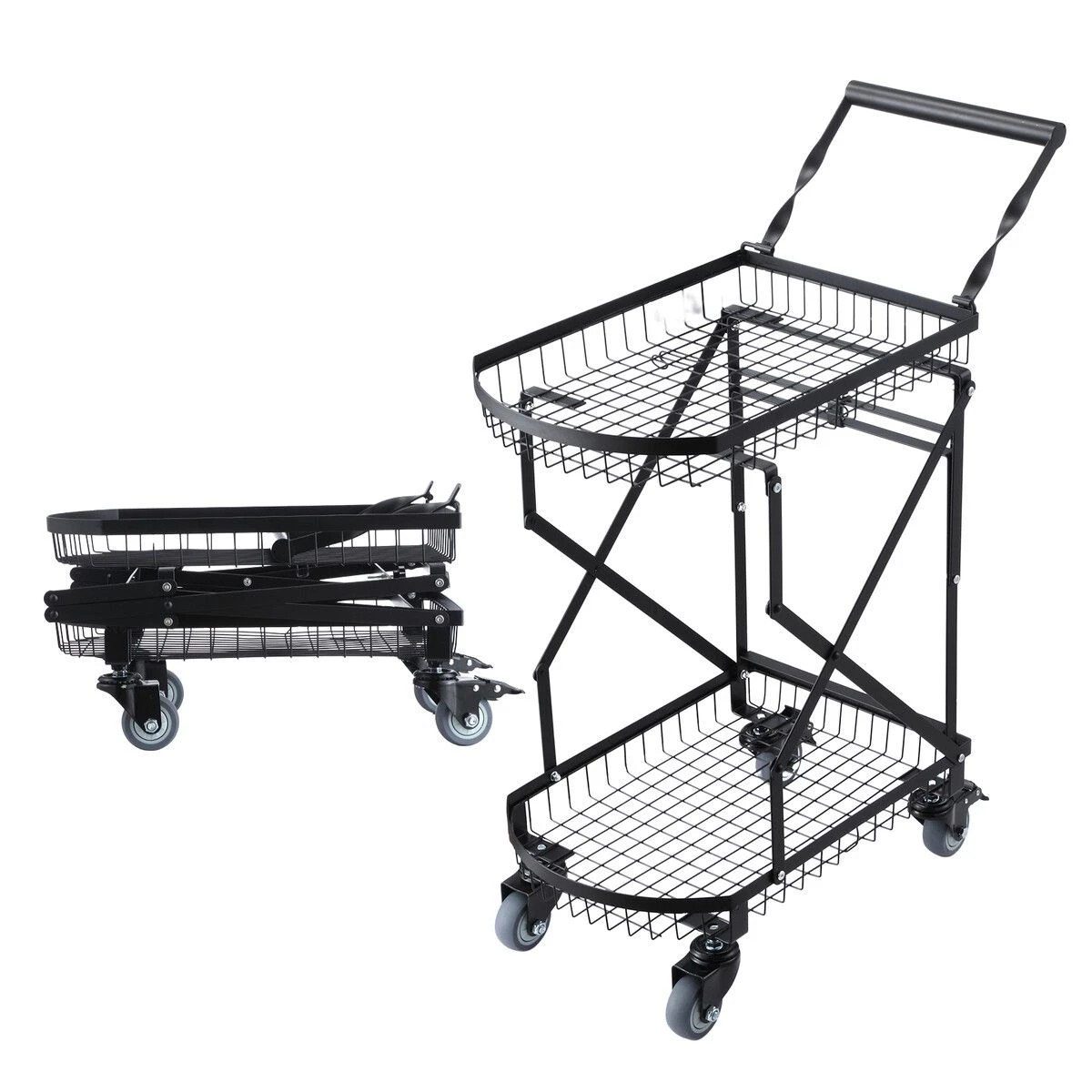 3 AUSWAY 2-Tier Folding Trolley Cart Utility Shopping Heavy Duty 100kg Collapsible Storage, 3 of 4
