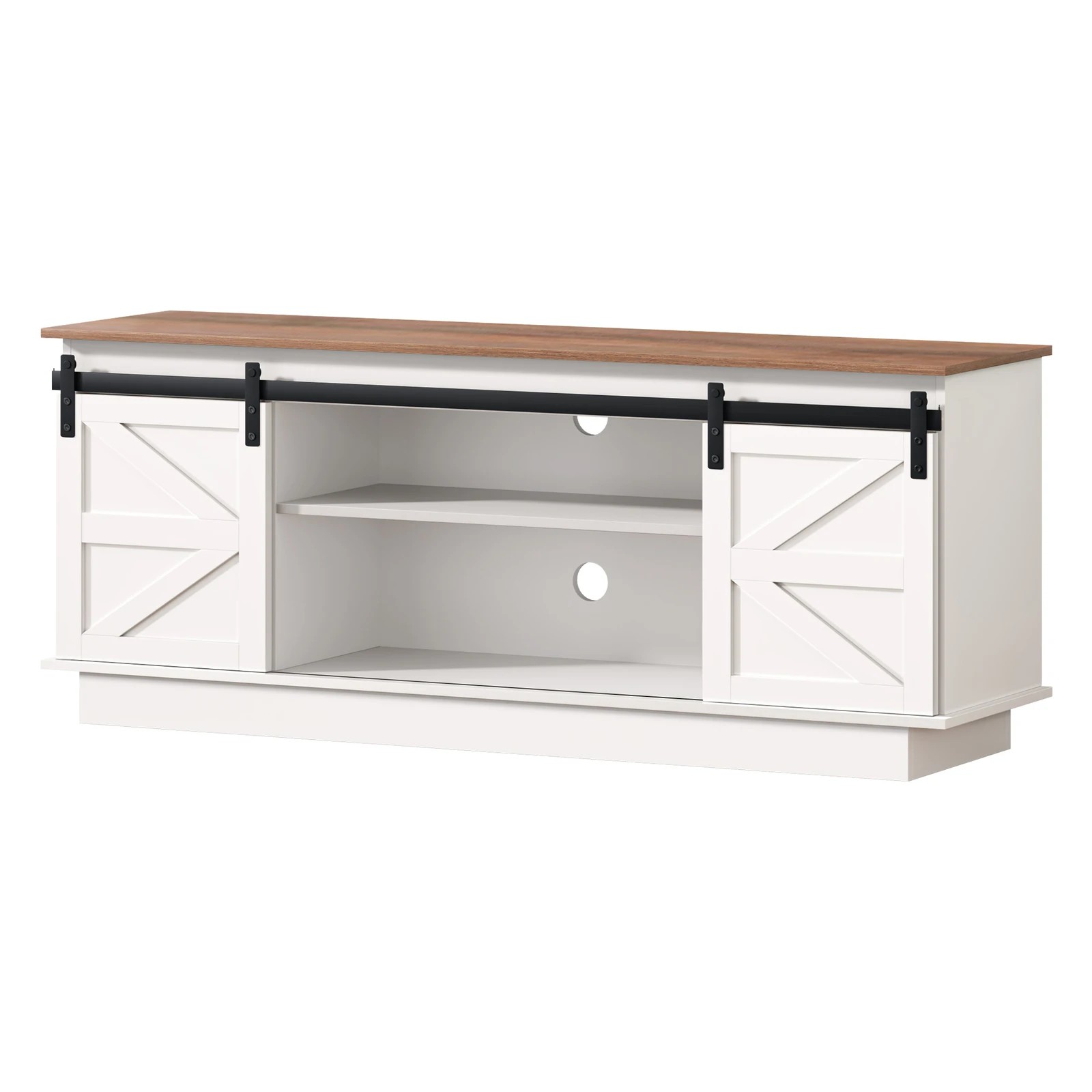 1 Alfordson Entertainment Unit TV Stand Storage Cabinet 150cm Sliding Doors - White, 1 of 8