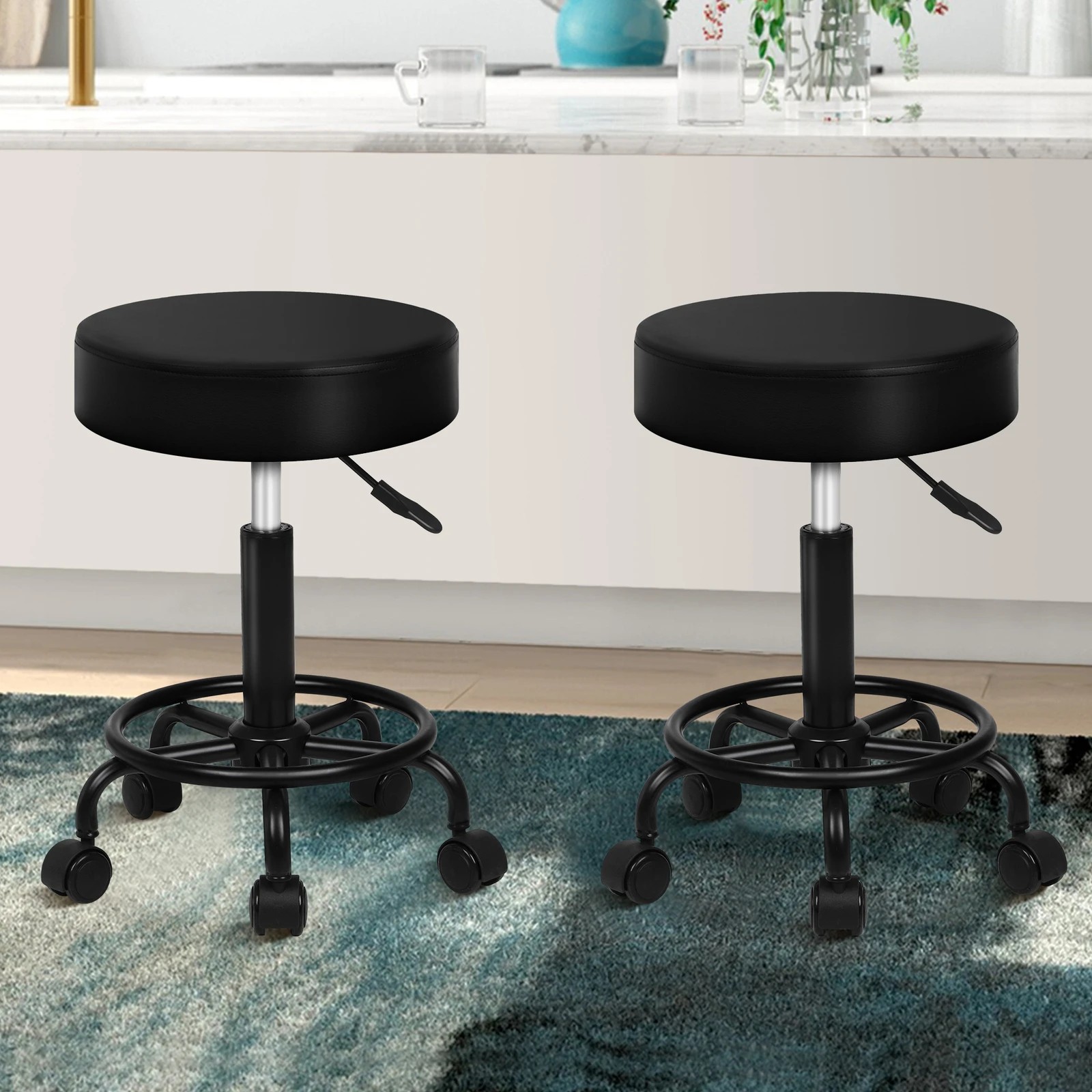 9 Alfordson 2x Salon Stool Round Swivel Barber Hair Dress Chair - All Black, 9 of 10