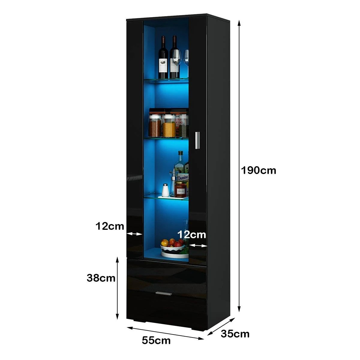 7 Ausway Glass Front Display Cabinet LED Storage Unit 190cm, 7 of 8