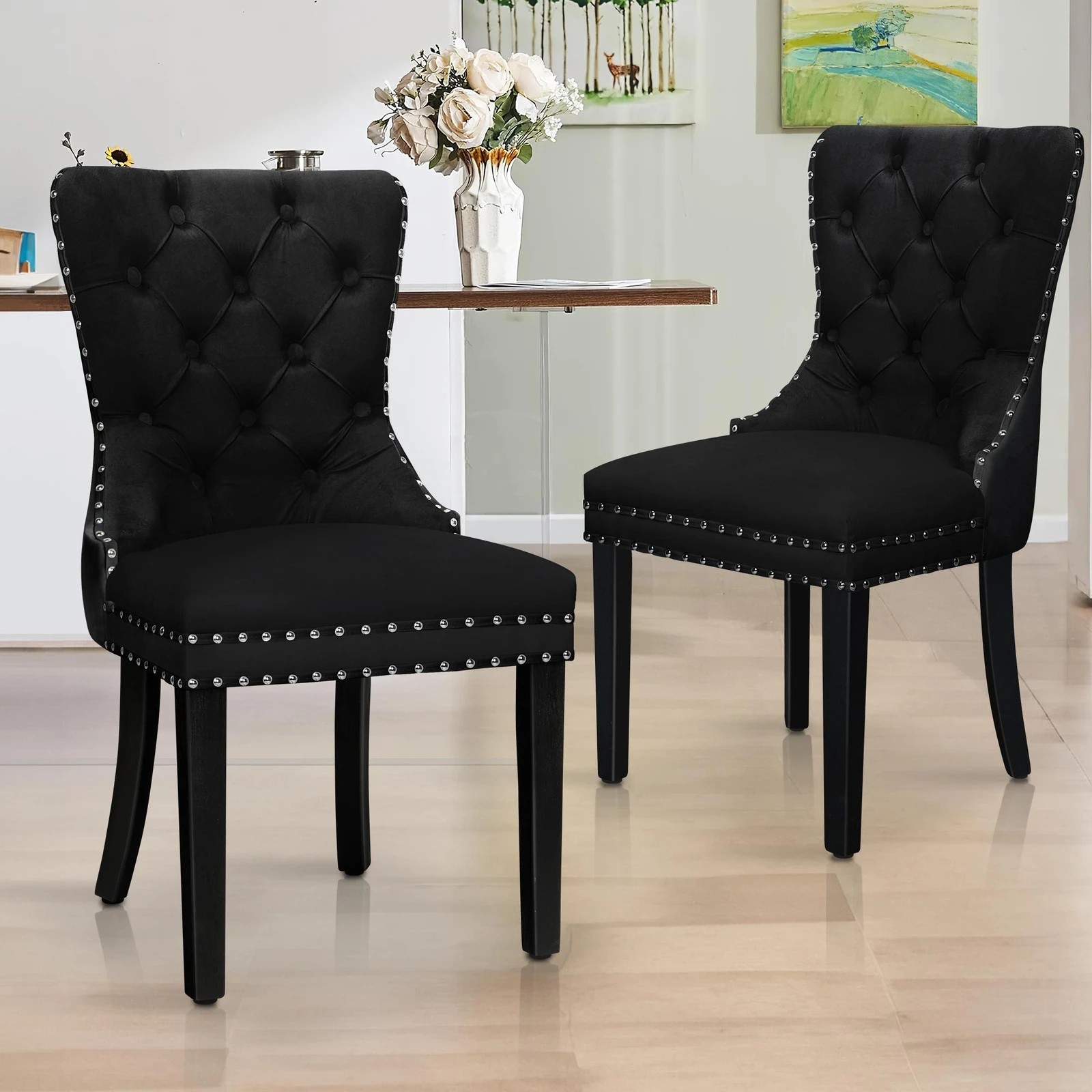 2 Alfordson 2x Dining Chairs Kitchen Lounge Velvet - Black, 2 of 4