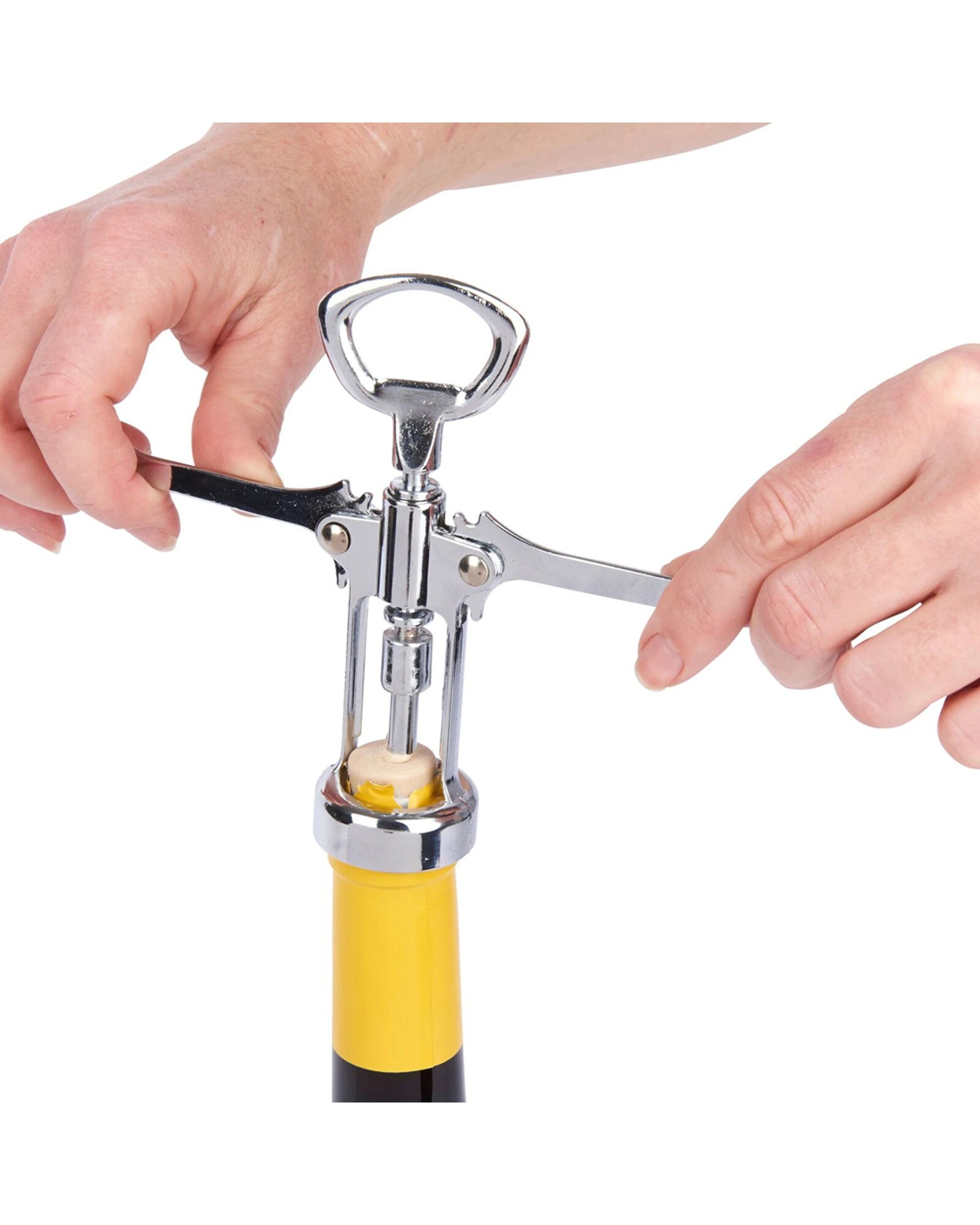 2 BarCraft Double Handled Metal Wing Corkscrew Finish Bottle Opener - Silver, 2 of 5