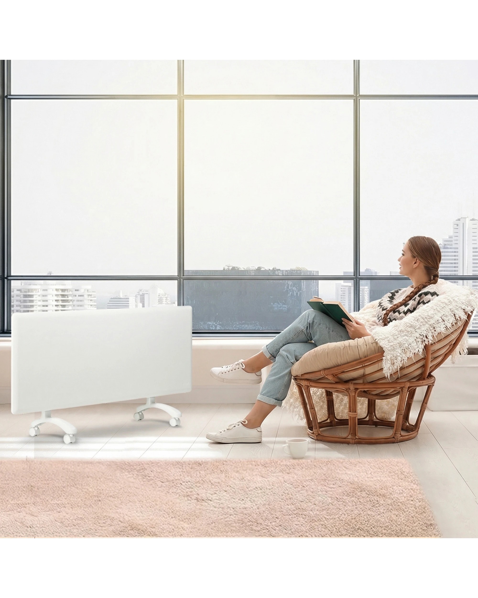 7 Nobo 1500W Electric Panel Heater with Thermostat and Castors - White, 7 of 8