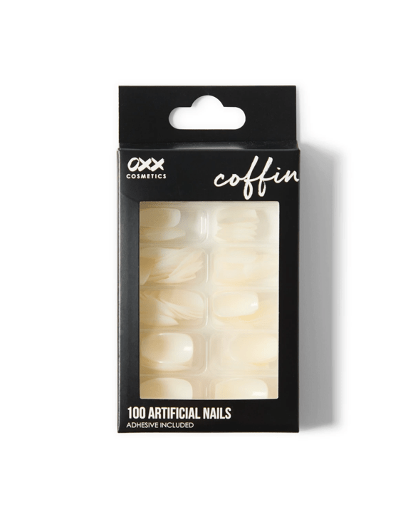 OXX Cosmetics 100 Pack Artificial Nails with Adhesive - Coffin Shape, Clear