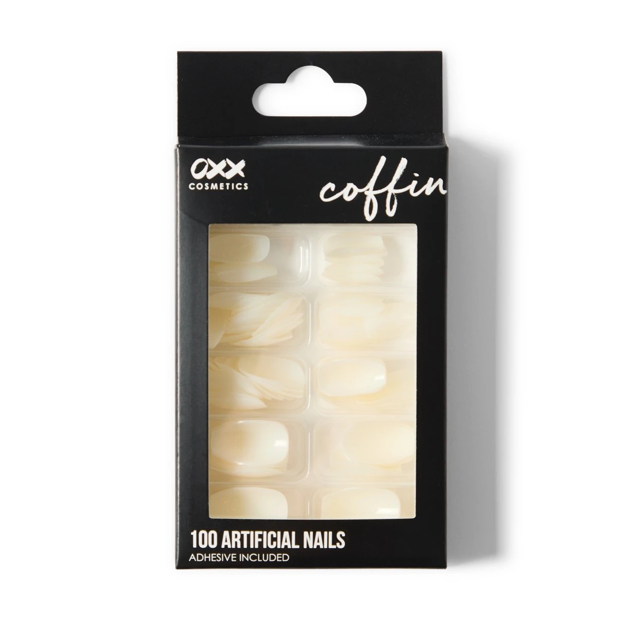 1 OXX Cosmetics 100 Pack Artificial Nails with Adhesive - Coffin Shape, Clear, 1 of 5