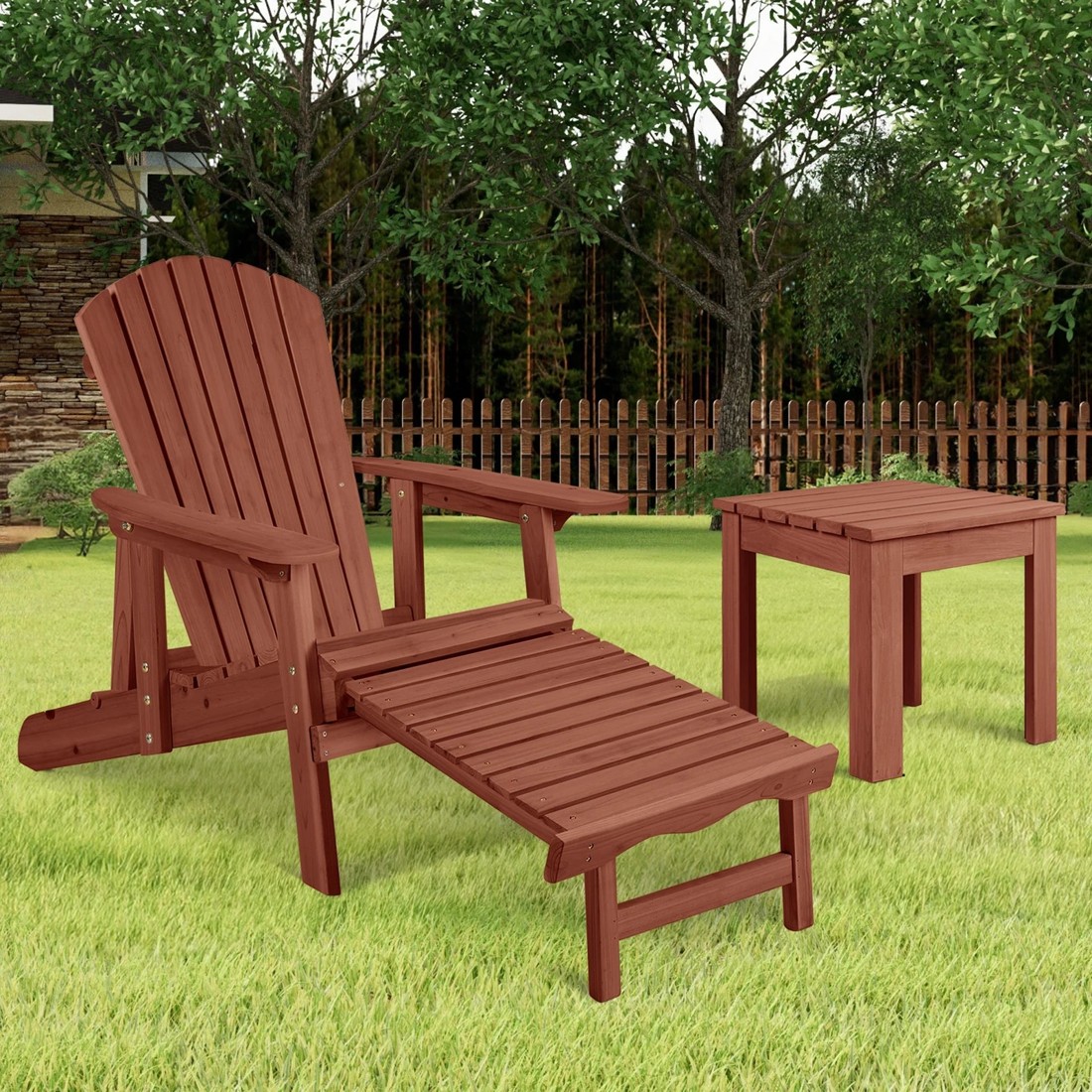 2 Alfordson Adirondack Chair Table 2PCS Set Outdoor Furniture w/ Ottoman - Brown, 2 of 9