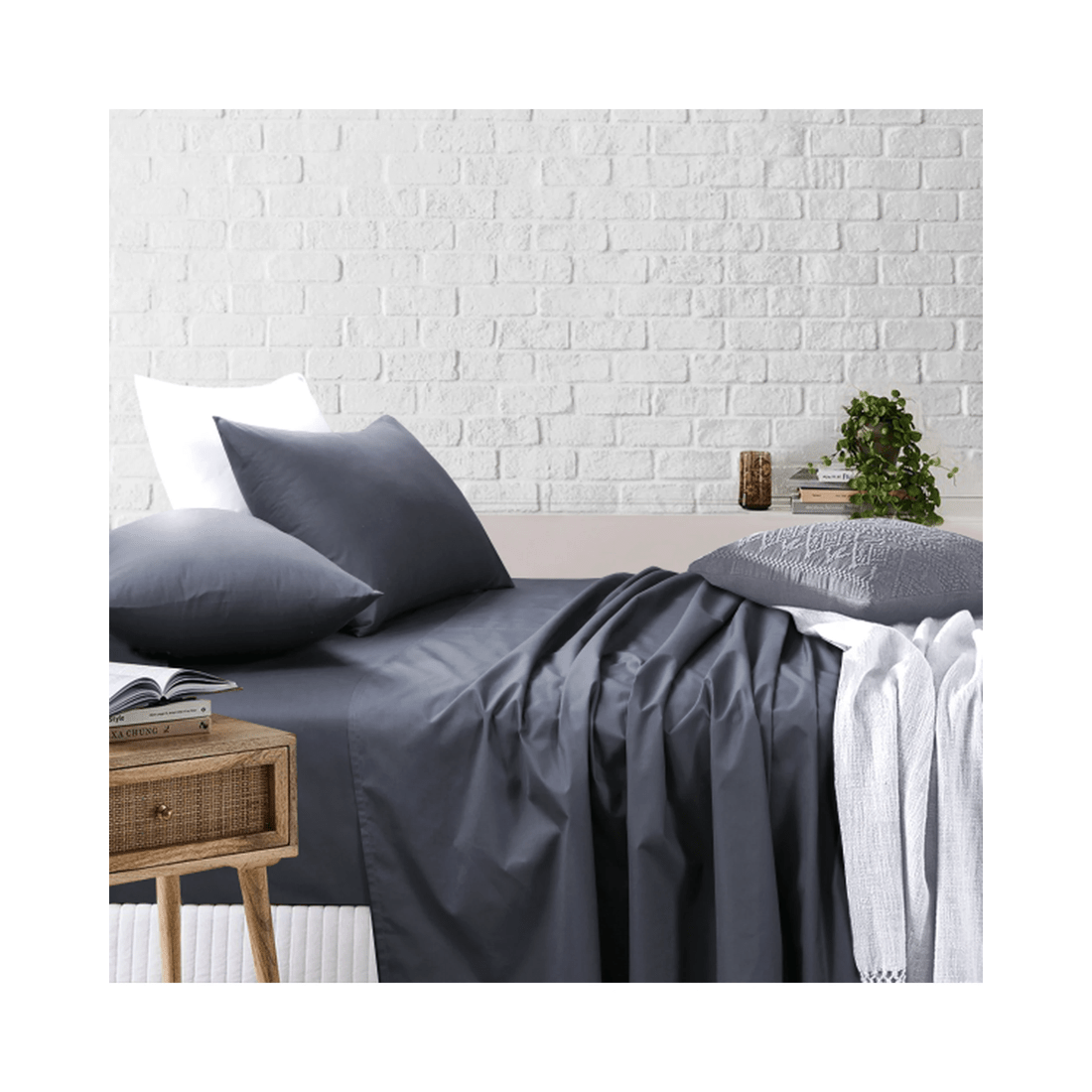 6 Amsons Charcoal Cotton-Polyester 180TC Bed Sheet Set - Fitted, Flat & Pillowcase(s)
 - Single Bed
 - charcoal, 6 of 7