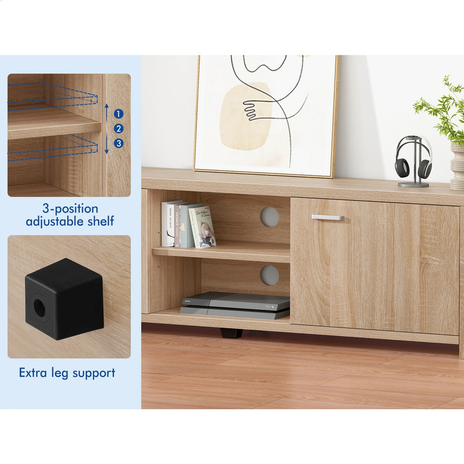 6 Alfordson TV Cabinet Entertainment Unit Stand Storage Shelf 160cm - Wood, 6 of 10