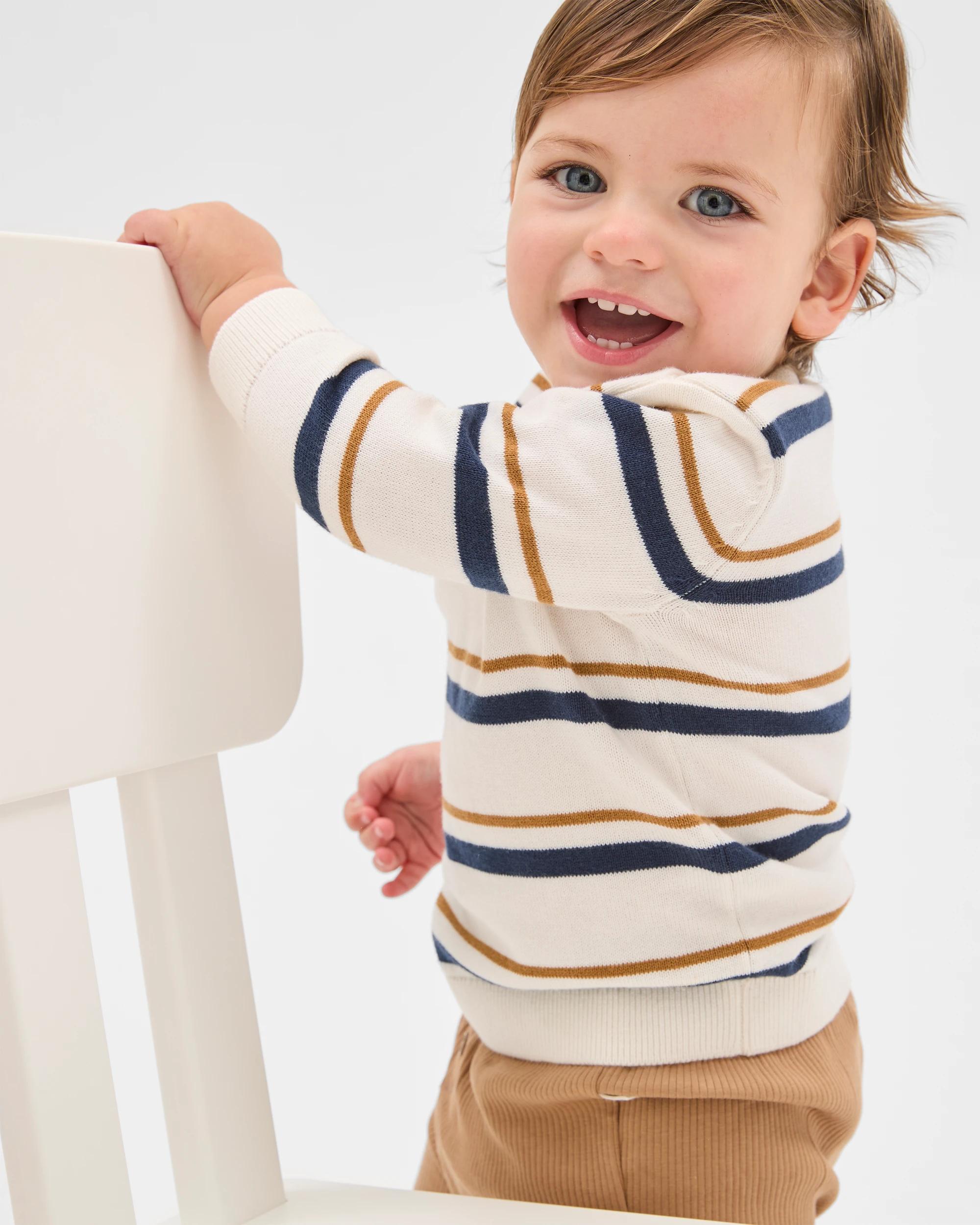 2 Target Baby Baby Organic Cotton Lightweight Knit Sweater BROWN NAVY, 2 of 4