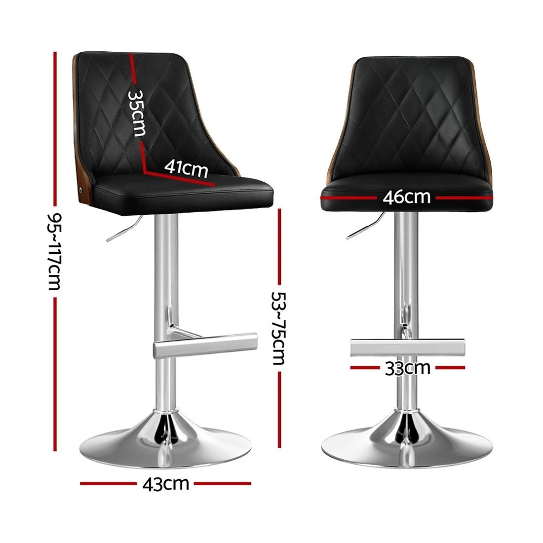 2 Artiss Bar Stool Bentwood Swivel Adjustable Kitchen Counter Stool Leather - Black, 2 of 7