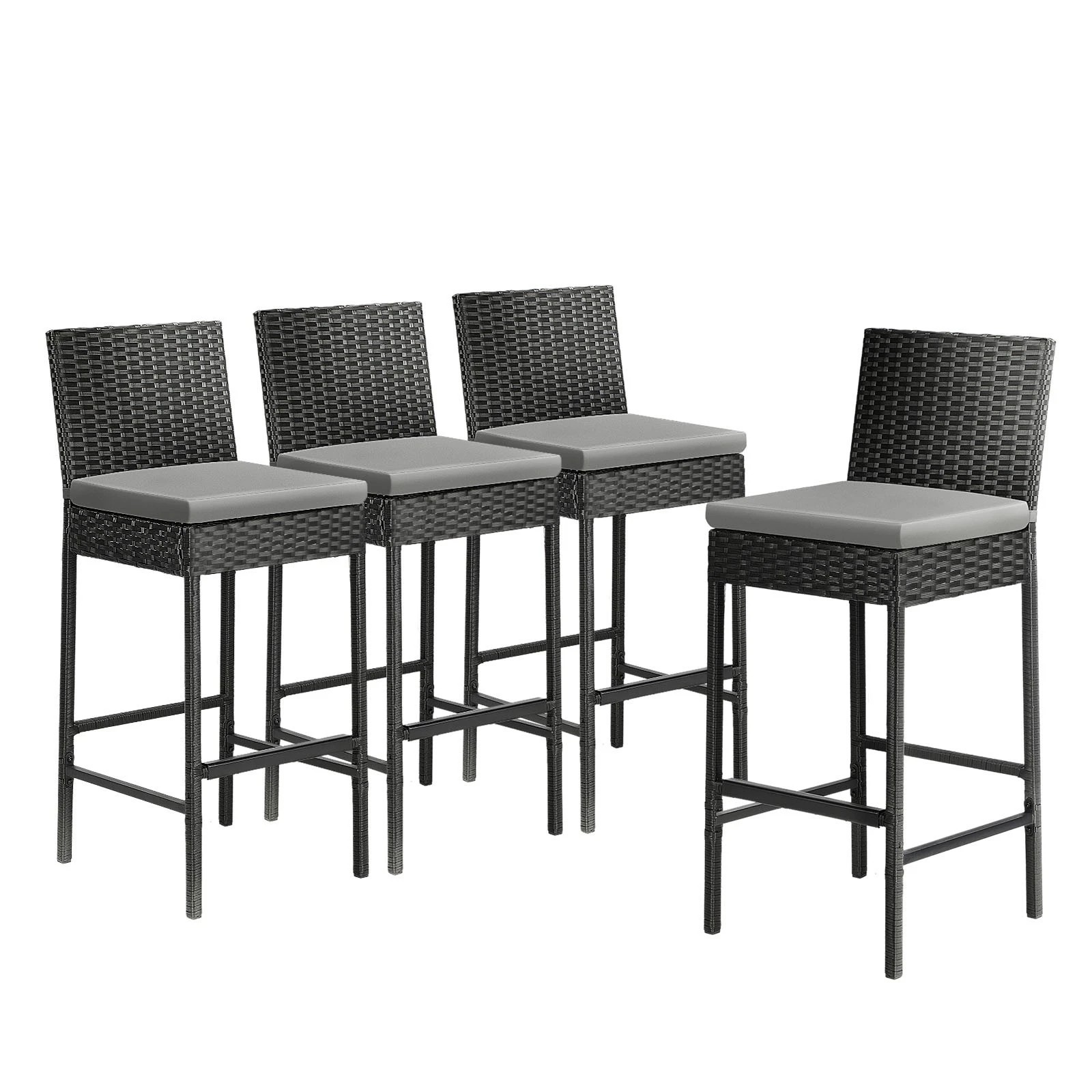 1 Livsip Garden Bar Stools Rattan Dinning Chairs Cafe Outdoor Patio Chairs 4X - Black, 1 of 3