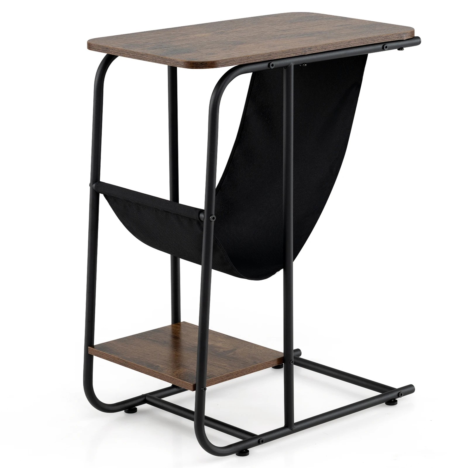 1 Costway C-Shaped End Table w/Canvas Book Holder Compact Side Table, 1 of 6