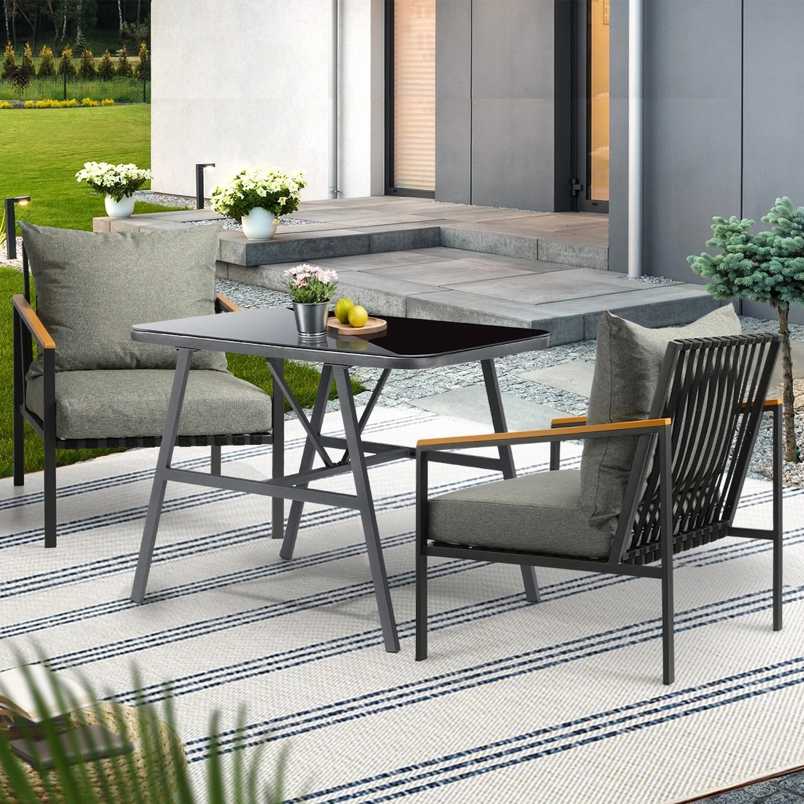 9 Livsip Outdoor Dining Set Table And Chairs Patio Furniture Garden Setting 3pcs
 - Multi, 9 of 10