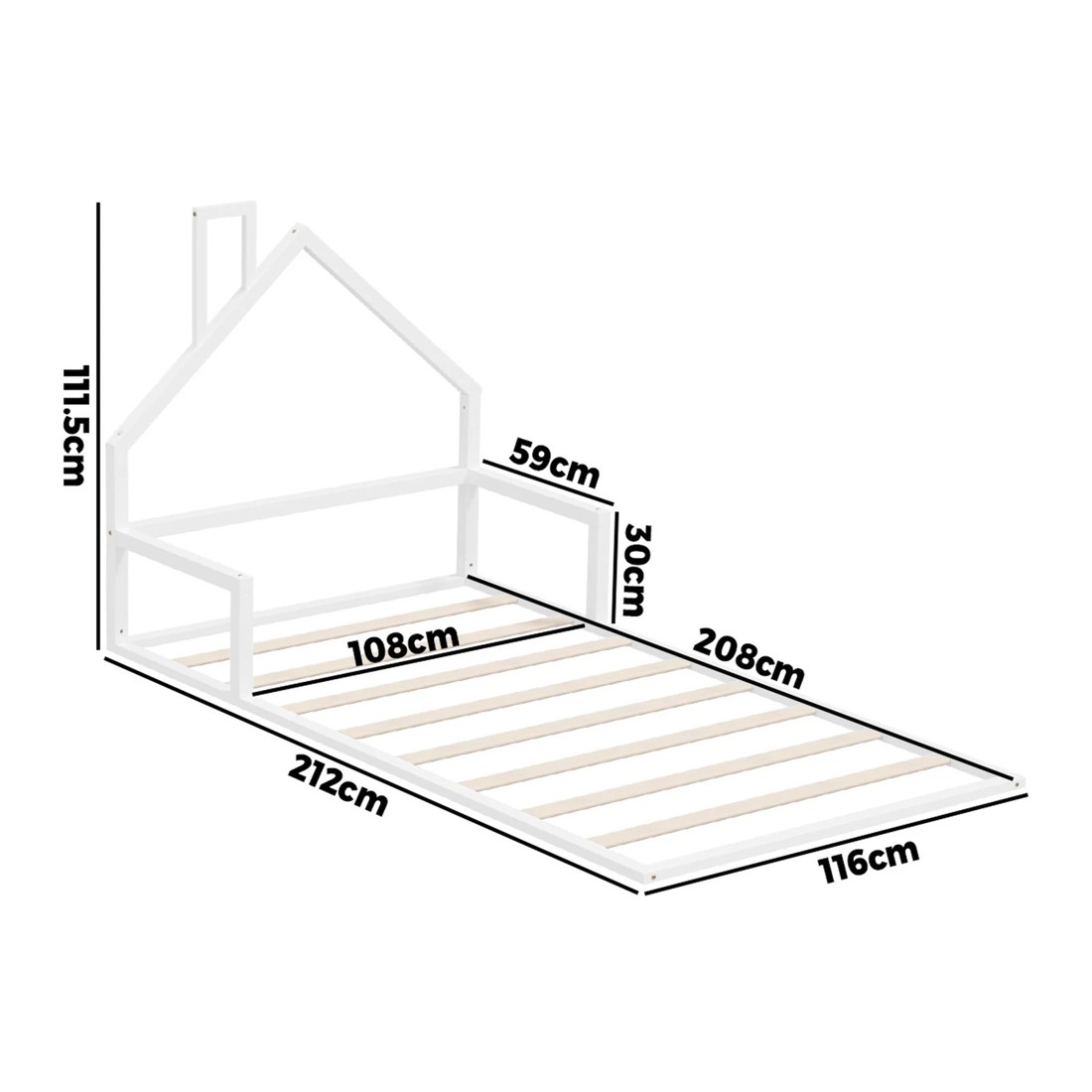 2 Oikiture Wooden Kids Bed Chimney Wooden King Single - White, 2 of 10