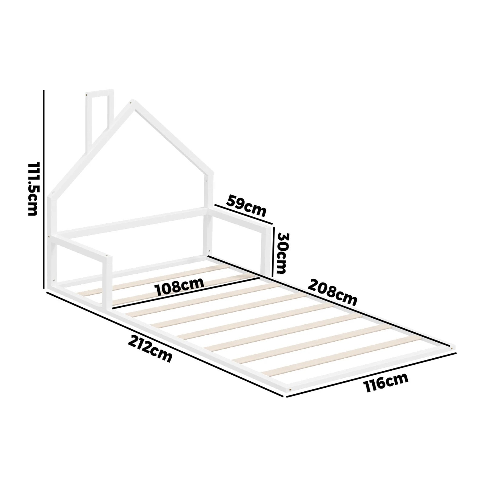 2 Oikiture Wooden Kids Bed Chimney Wooden King Single - White, 2 of 10
