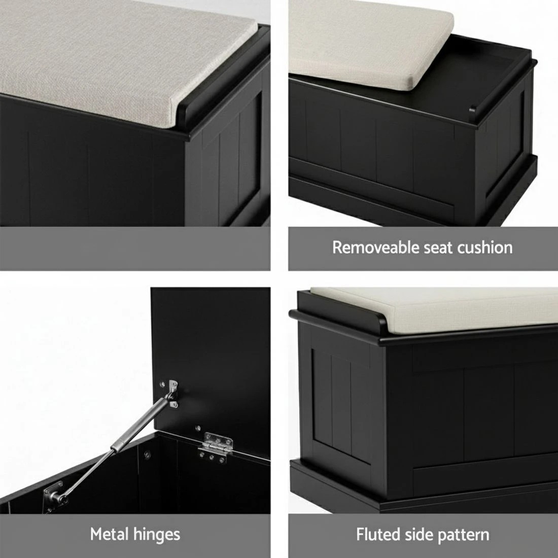 5 Artiss Storage Ottoman Blanket Box 140cm Fluted - Black, 5 of 6