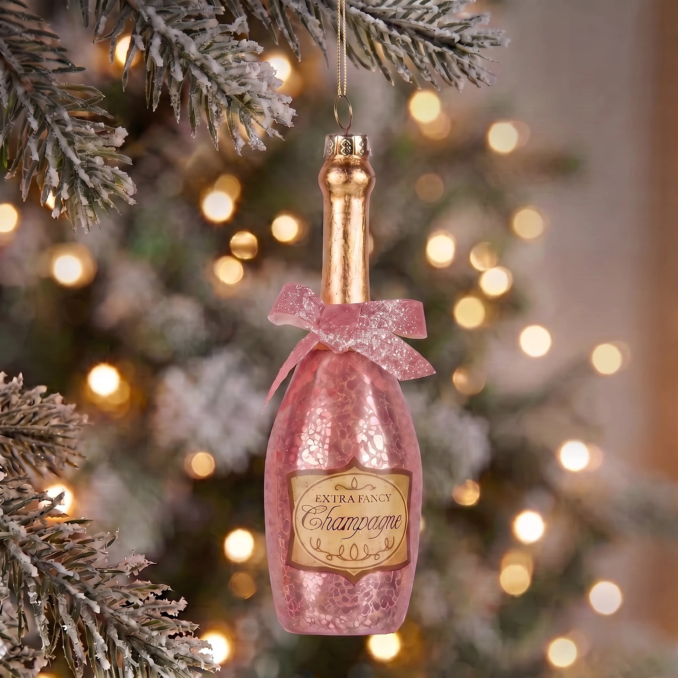 8 Christabelle 6 Pink Glass Christmas Baubles Champagne Bottle Quirky 14cm Xmas Tree Decorations Hanging Ornaments, 8 of 8