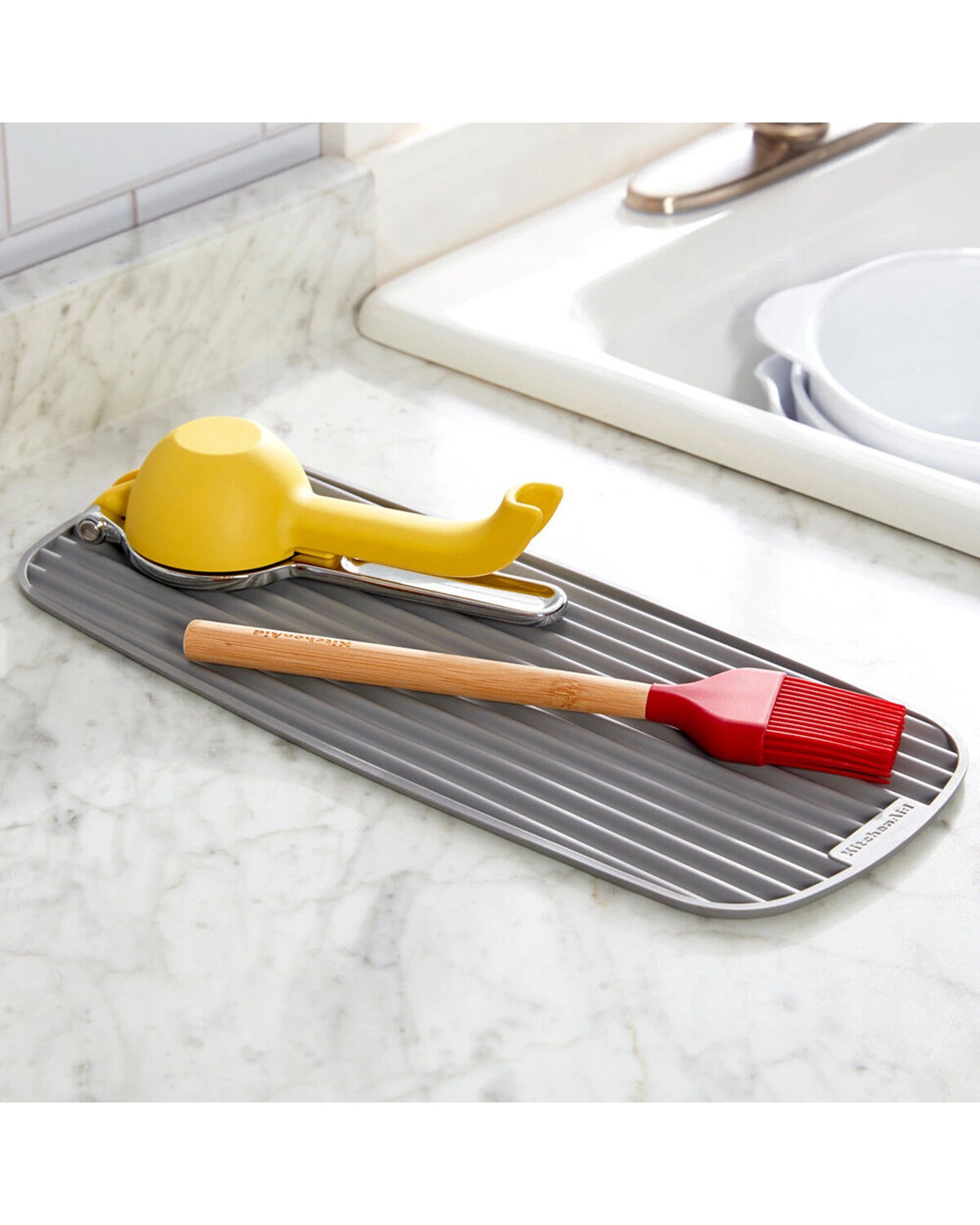 4 KitchenAid Plastic Dish Drying Mat Pad 2PK Slim Raised Ribbed Non-Slip - Grey, 4 of 6