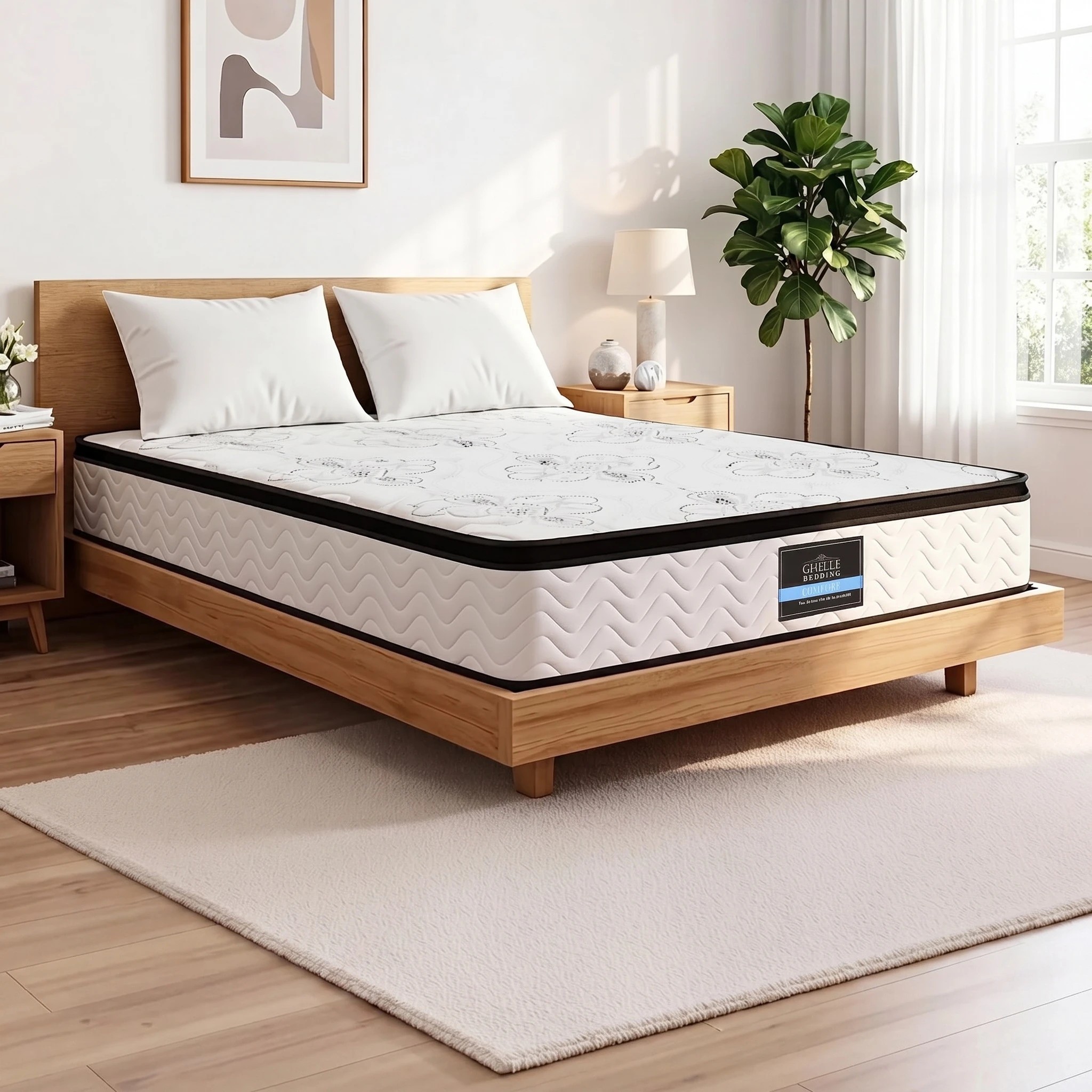 2 Giselle Bedding Mattress 30cm Pocket Spring Euro Top Medium Firm - Double Bed - White, 2 of 8